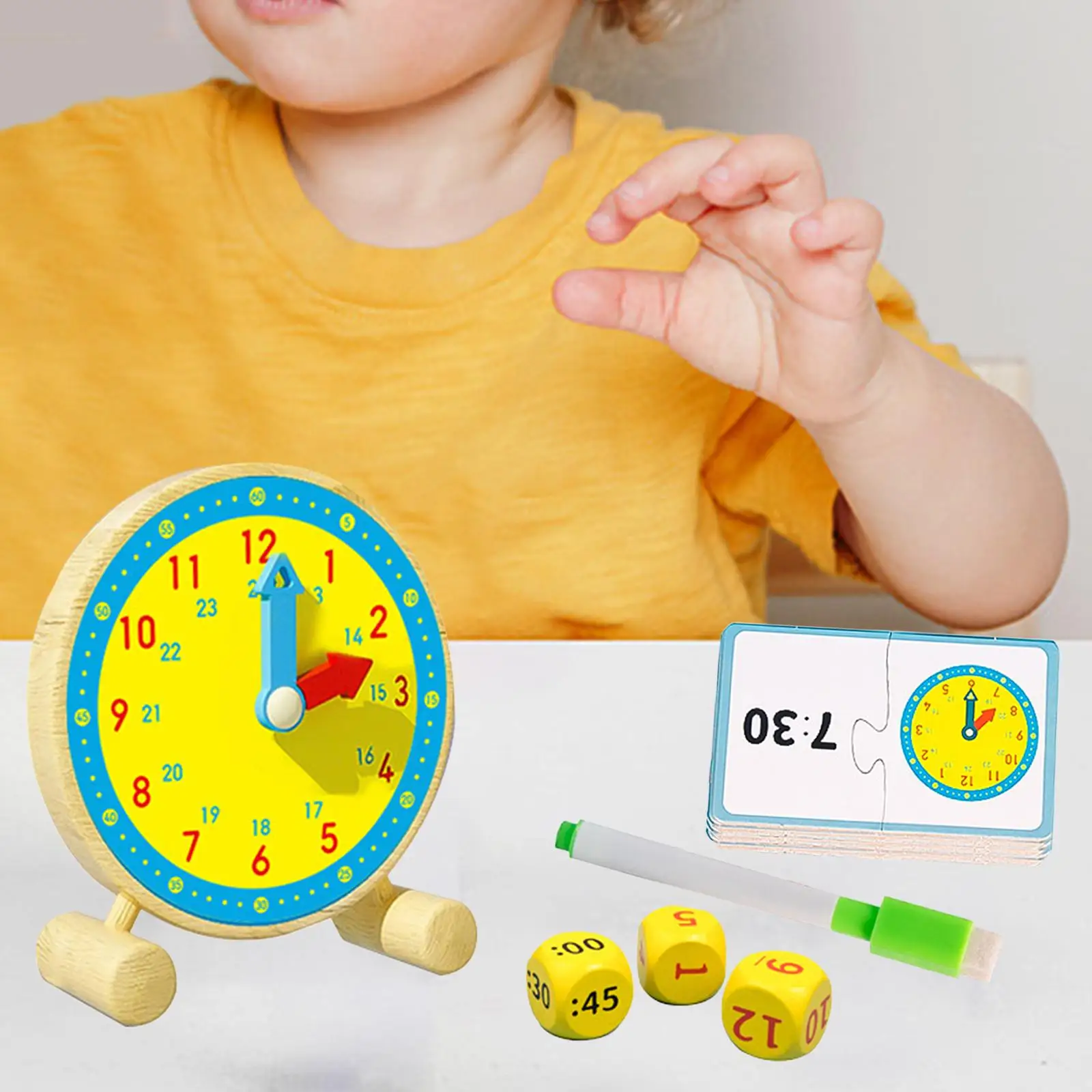 Montessori Clock Learning Toy Develop Fine Motor Skills Learning Education Toy Wooden Clock Toy for Kids Toddlers Children Girls