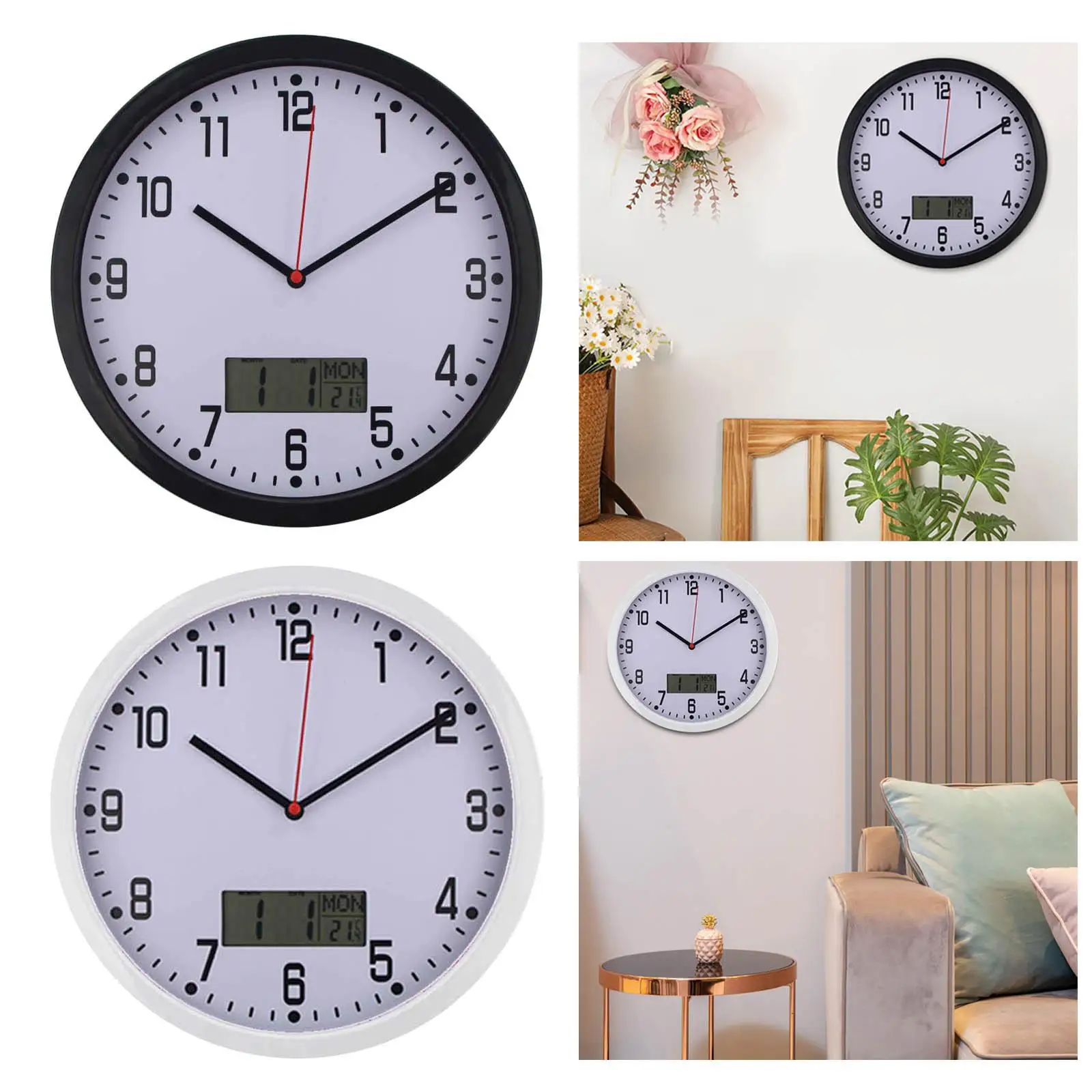 Modern Minimalist Wall Clock with Date And Temperature Large Display Clocks