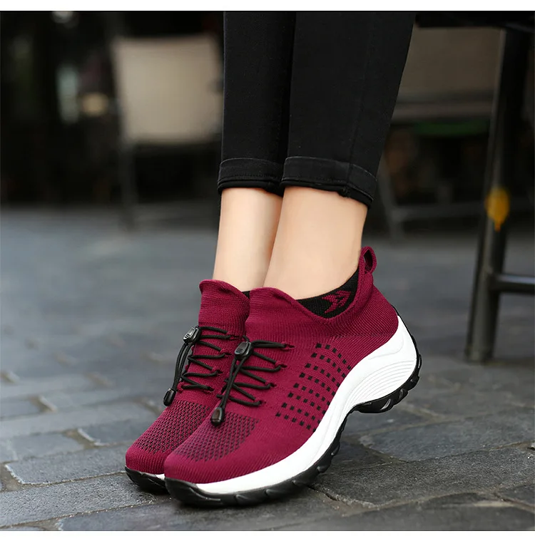Casual Women Walking Flat Slip On Platform Sock Sneakers Shoes Plus Size 35-45 Zapatillas Mujer44_desvips.com
