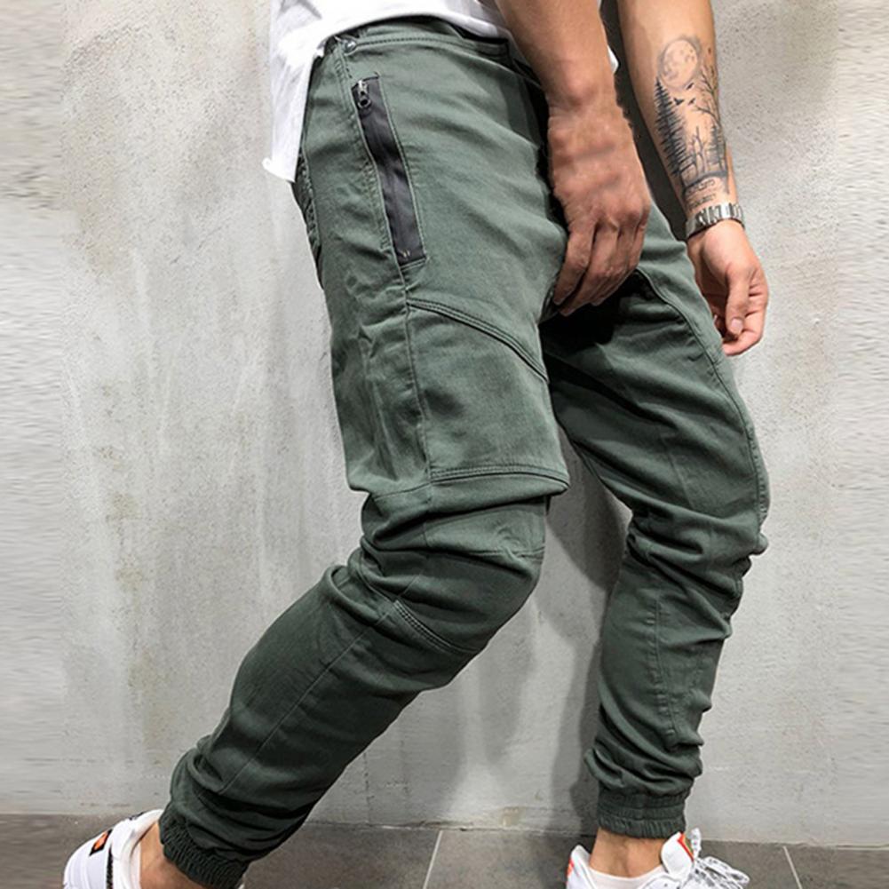 Elastic Waist Slim Hip-hop Sports Men Pants Pencil Multi Pockets Harem Joggers Pants Streetwear_voghion.com