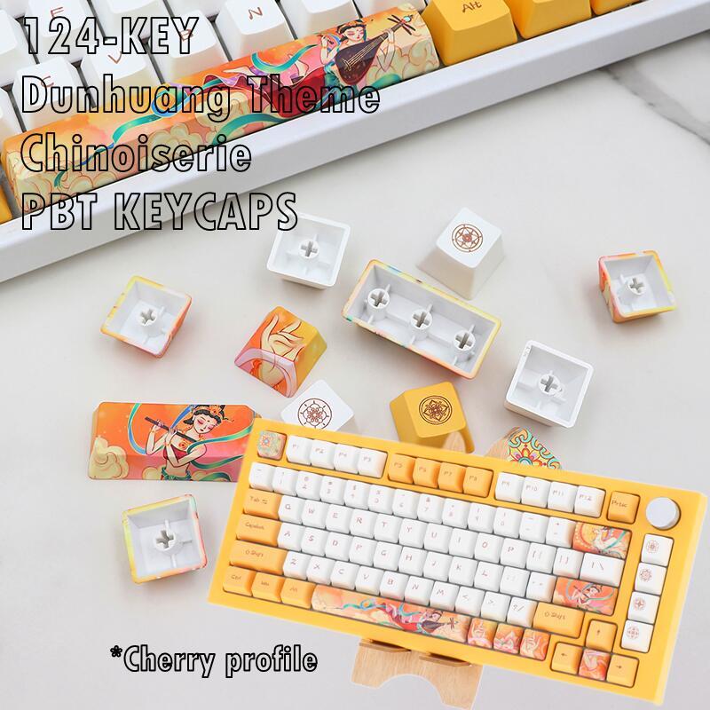 Dunhuang Theme 124 Keys PBT Keycaps Set English Assemblies for Mechanical Keyboards 61/68/82 Compact Layout Keyboards for Cherry