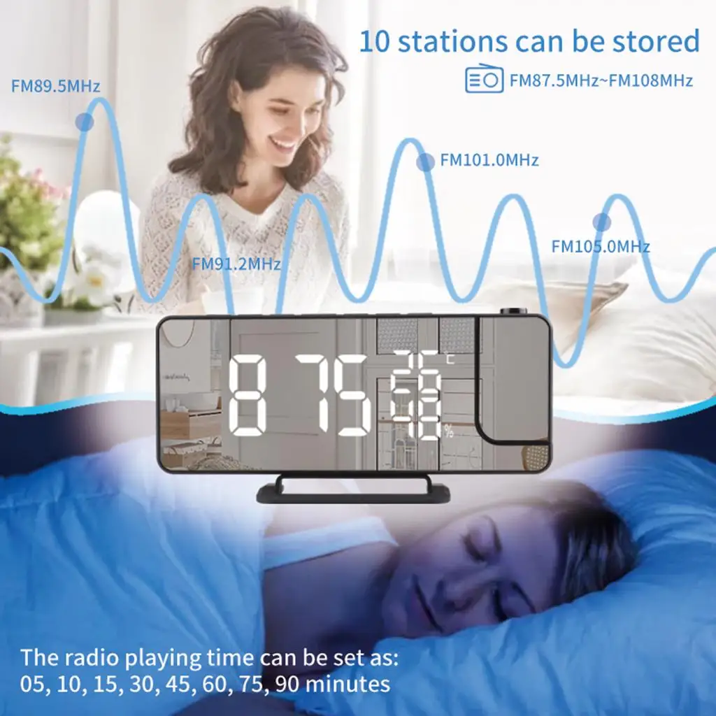 LED Screen LCD Digital Projector Temperature FM Radio Snooze Alarm Clock USB