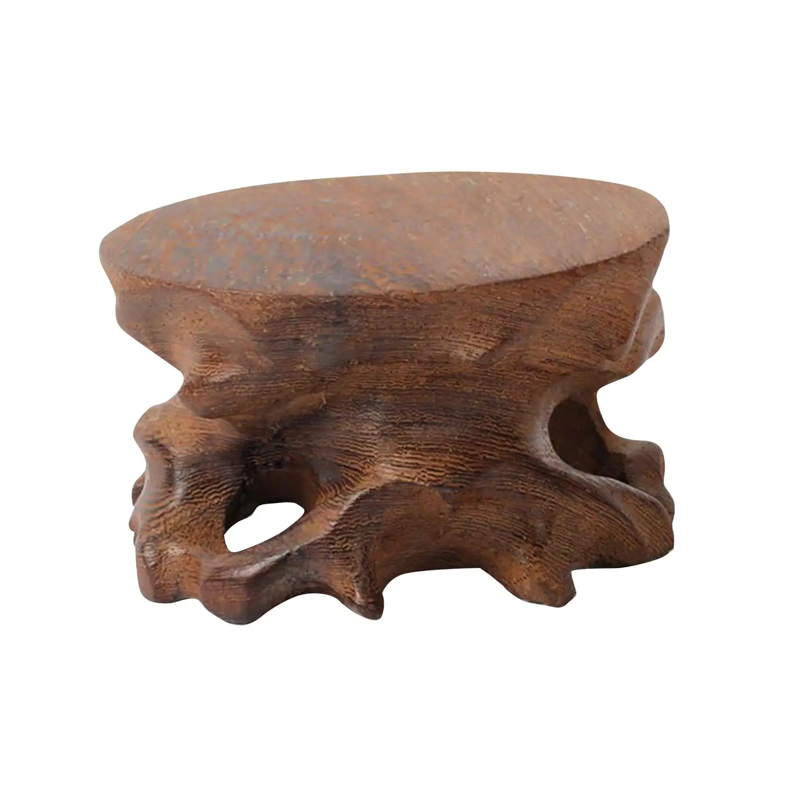 Wooden Stone Display Stand Artware Holder Wood Carving Collectibles Ornament Circular Wooden Base for Desk Office Home Bookshelf