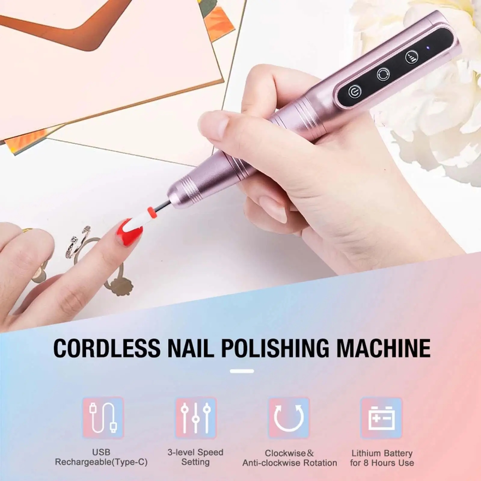 Professional Nail File Machine Cordless Electric Nail Drill for Home or Salon Use Removing Acrylic Gel Nails Polishing Shaping