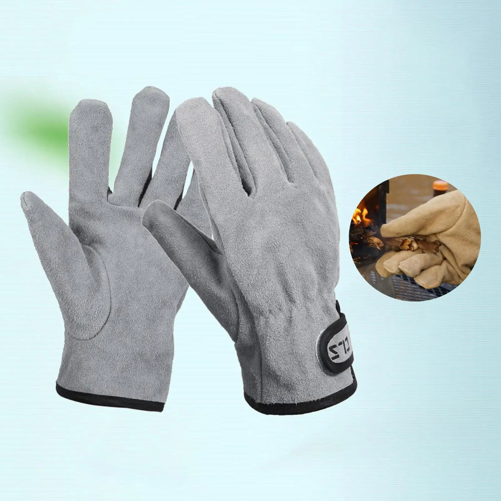 Outdoor Leather Work Gloves Heat Resistance Utility Welding Gloves Camping