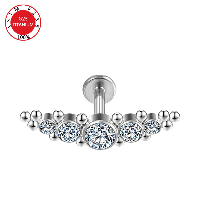 ASTM F136 Titan Zirkon Ohrstecker Labret Ohrstecker Lippenring Nasennagel Knorpel Helix Lappen Muschel Ohrringe Körperpiercing Schmuck – Detail 10
