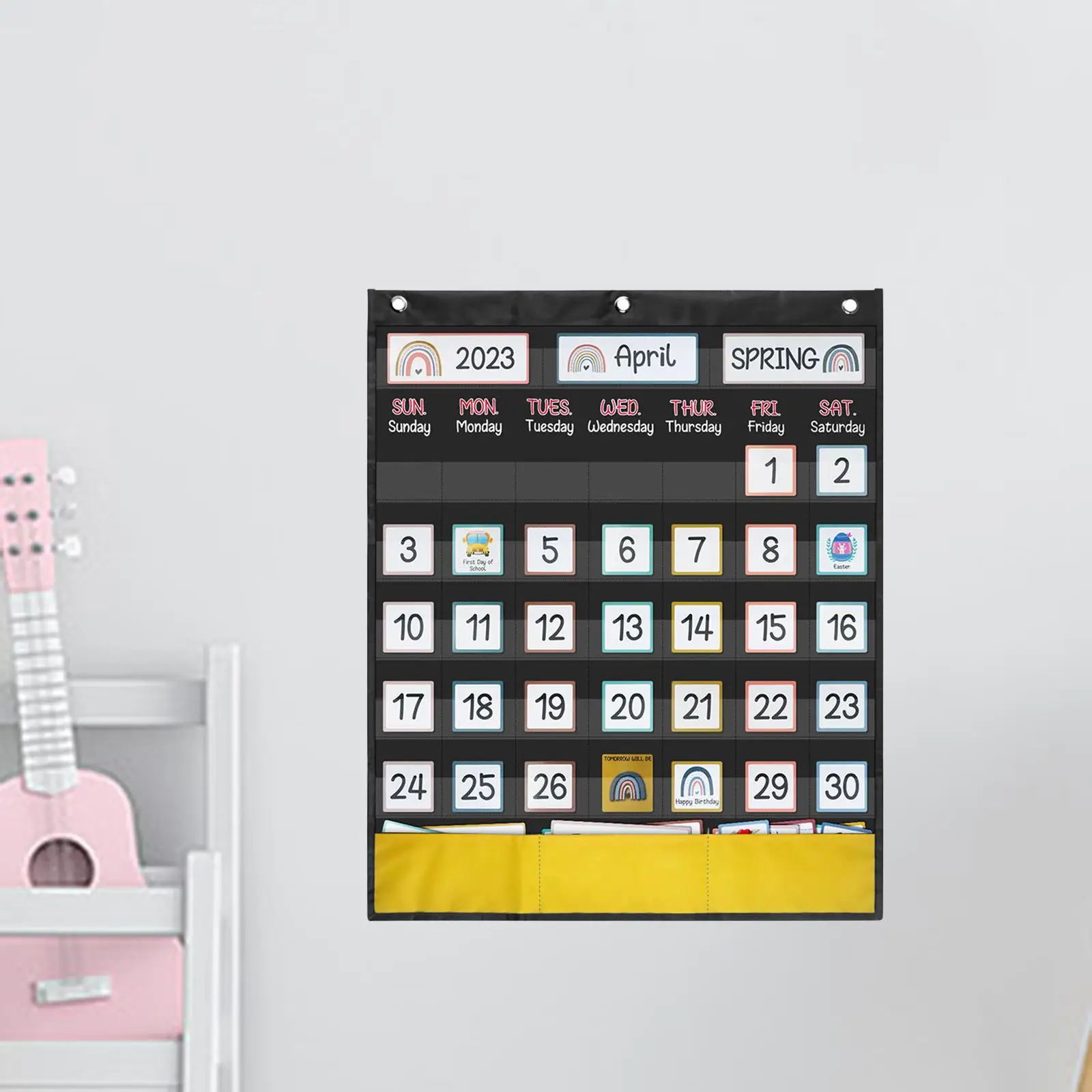 Calendar Pocket Chart Homeschooling with 89 Cards Helping Young Students Weekly Calendar Essential Classroom Organized Chart
