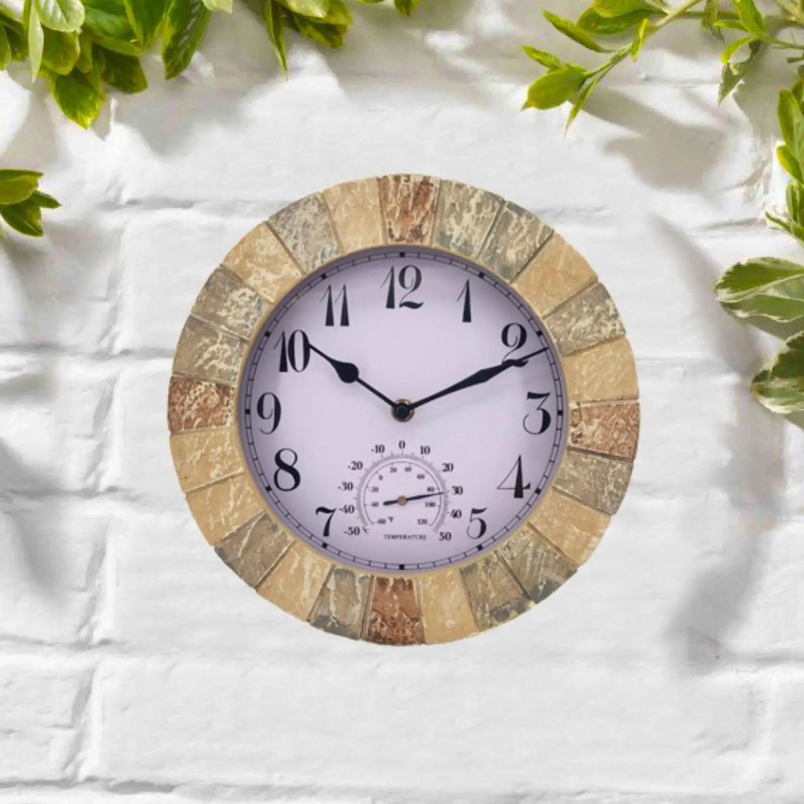 Outdoor Hanging Clock Waterproof with Temperature Silent Resin Crafts 10inch Clocks for Living Room Kitchen Office