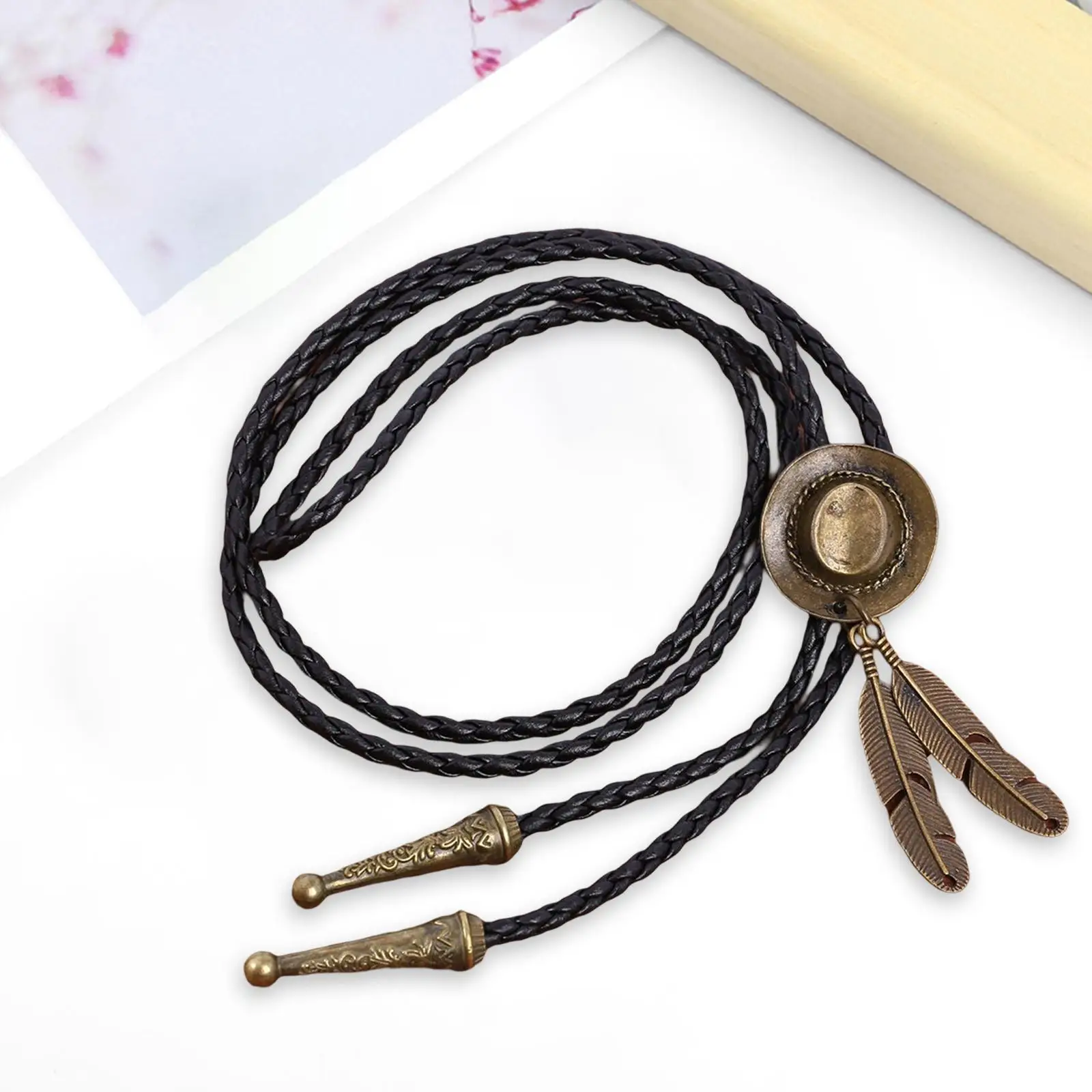 Retro Bolo Tie Cowboy Necktie Pendant Unique PU Leather Cord for Party Prom