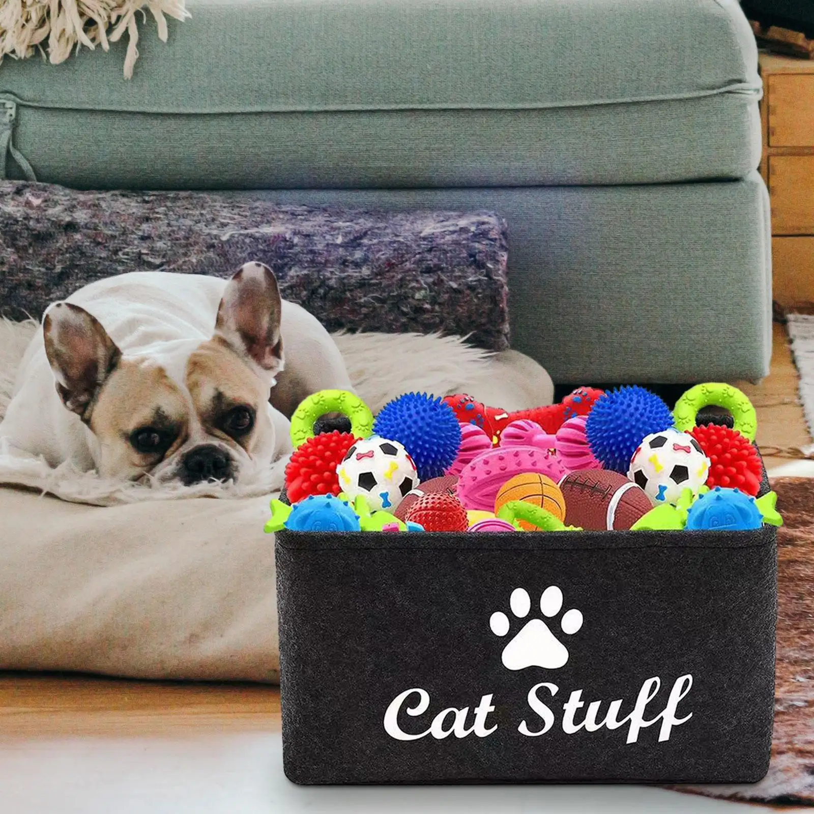 Dog Toy Storage Basket Bin Large Felt Pet Bins Basket for Dog Coats Dog Apparel and Accessories Dog Toys Clothing 39cmx25cmx21cm