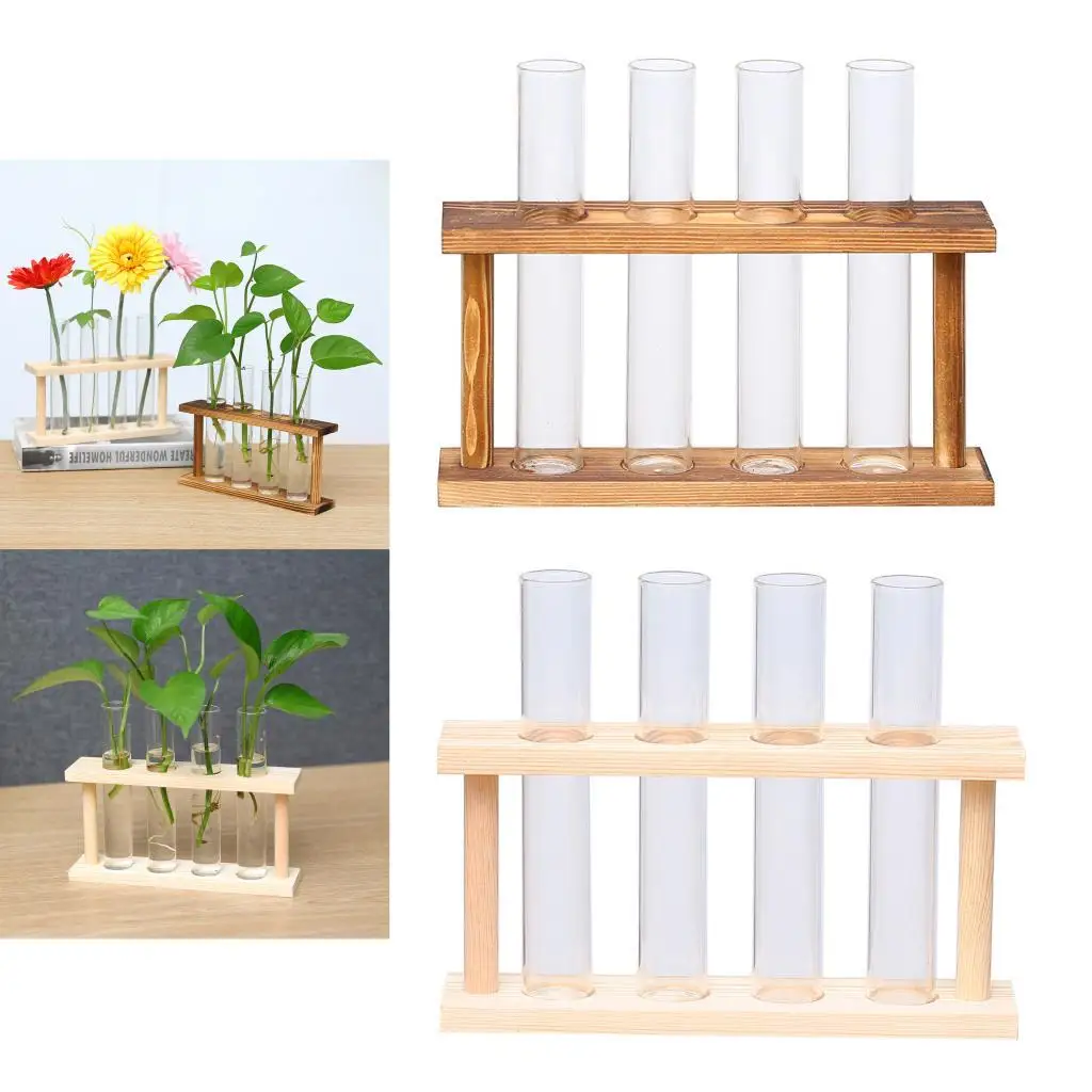 Modern Wood Stand Rack Tabletop Glass Vase Test Tube Planter Modern Flower Pots