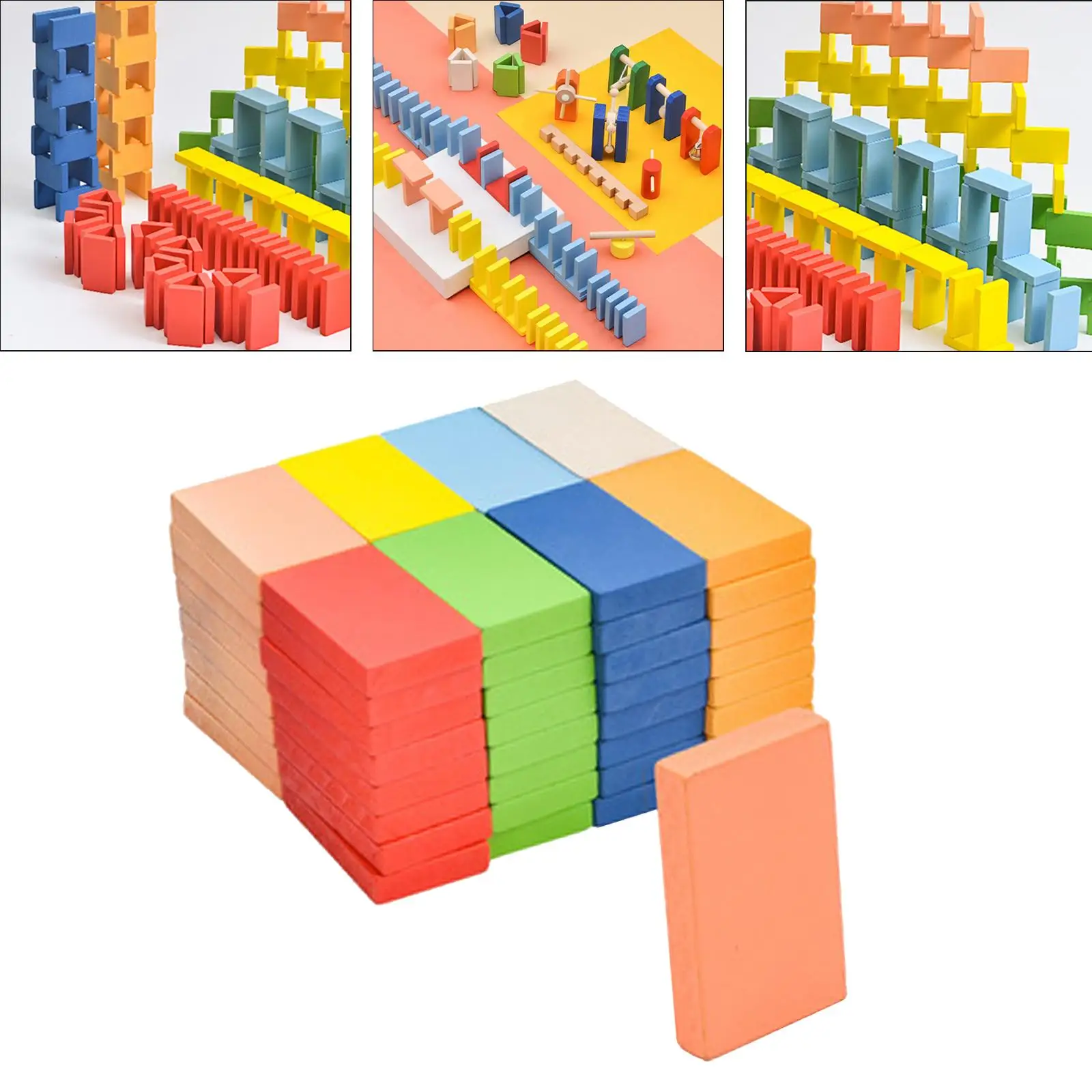 80Pcs Colorful Wooden Blocks Set Toddler Educational Games Racing Tile Toy