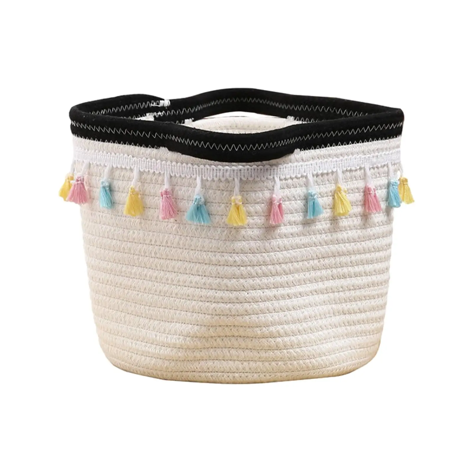 Cotton Rope Storage Basket Boho Room Decor Woven Tassel Storage Bin Organizer for Toiletry Comforters Bedding Clothing Pillows