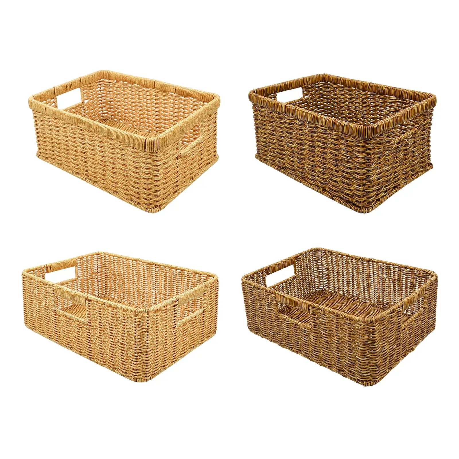 Rattan Basket Multipurpose with Handles Sundries Storage Basket Woven Storage Basket for Countertop Living Room Shelf