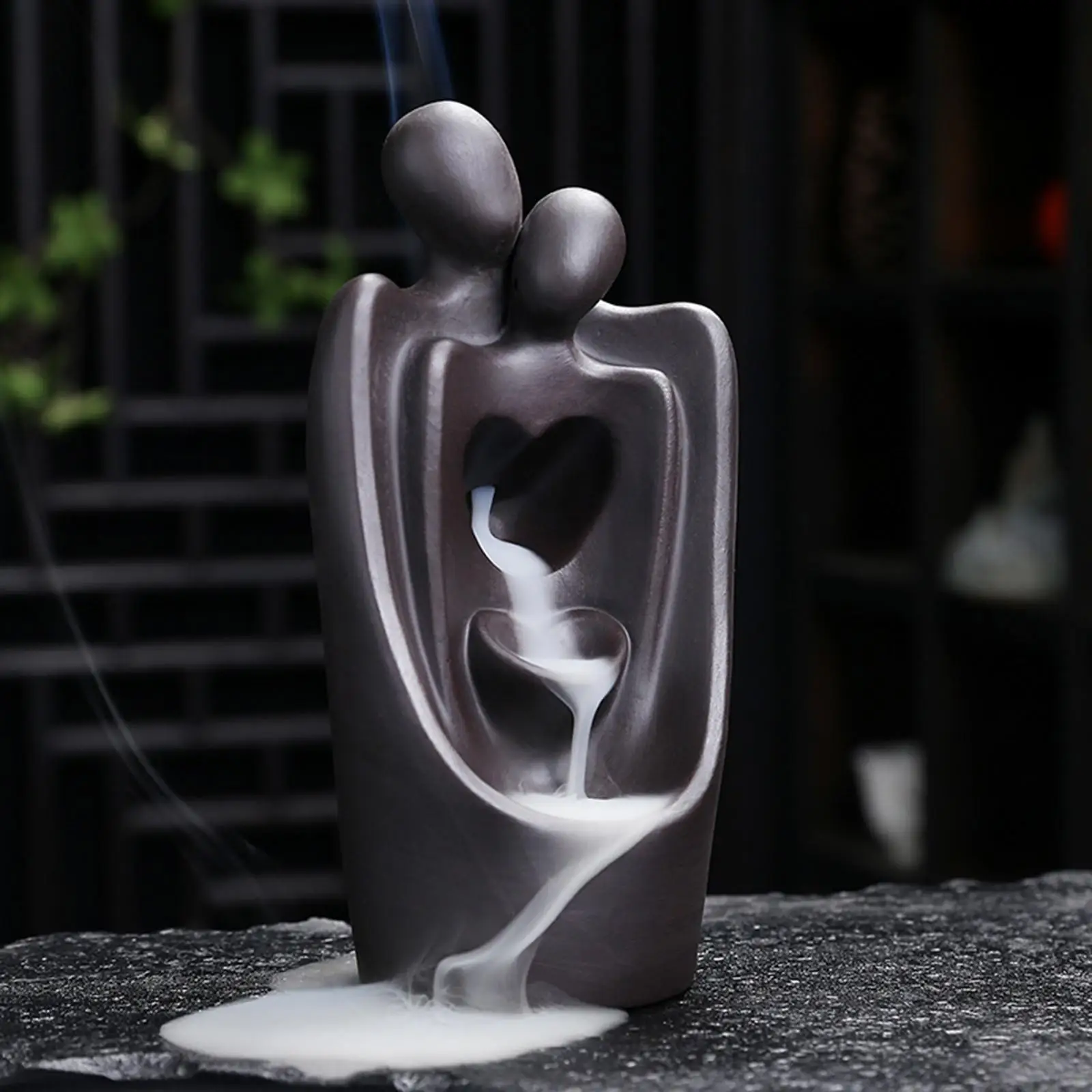 Creative Backflow Incense Burner Waterfall Censer Couple Statue Zen for Yoga Living Room Meditation Decor Ornament