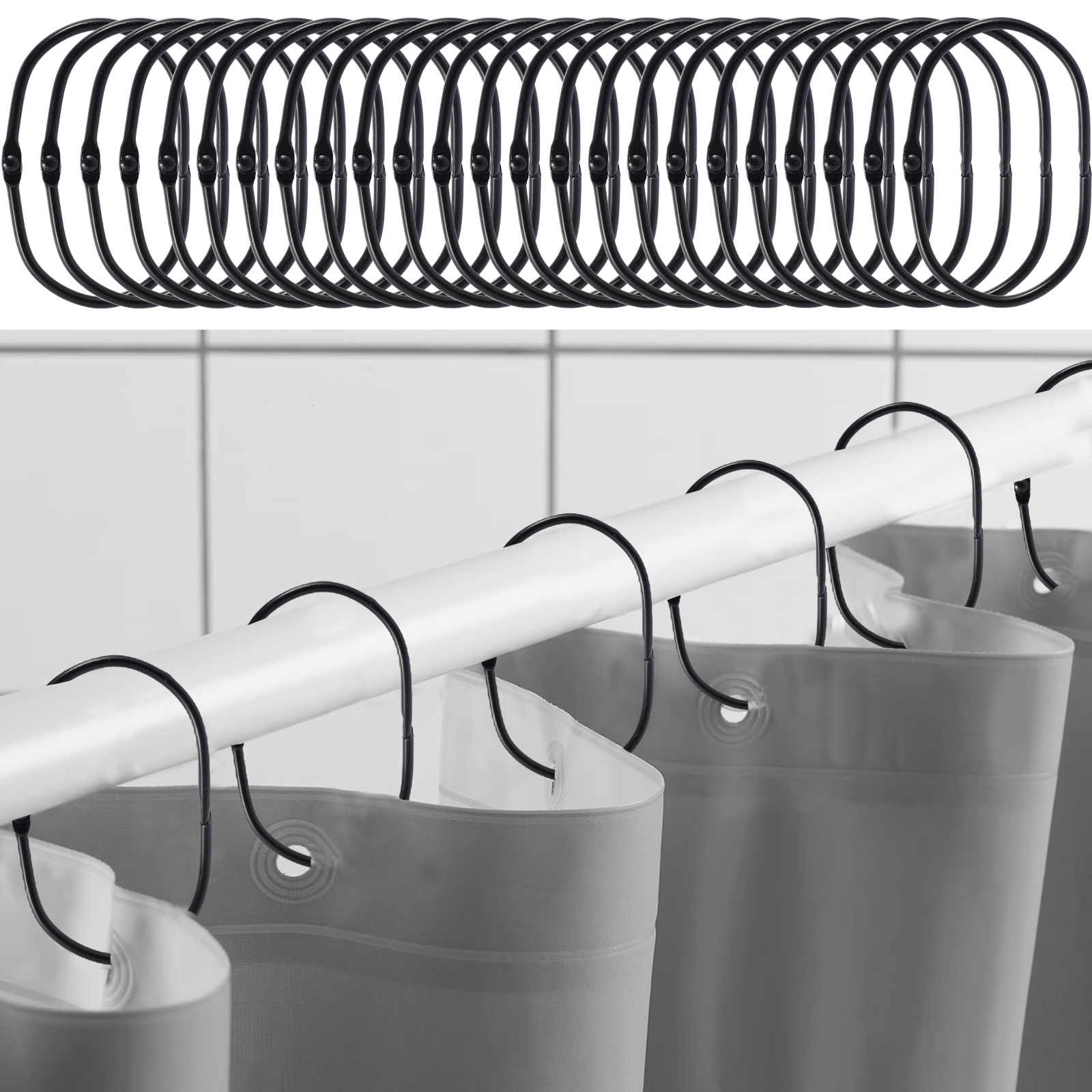Description Picture 3 of item24Pcs Shower Curtain Rings Rust Proof Iron Shower Curtain Hooks Oval Shower Curtain Rings Snap Joint Shower Curtain Hooks
