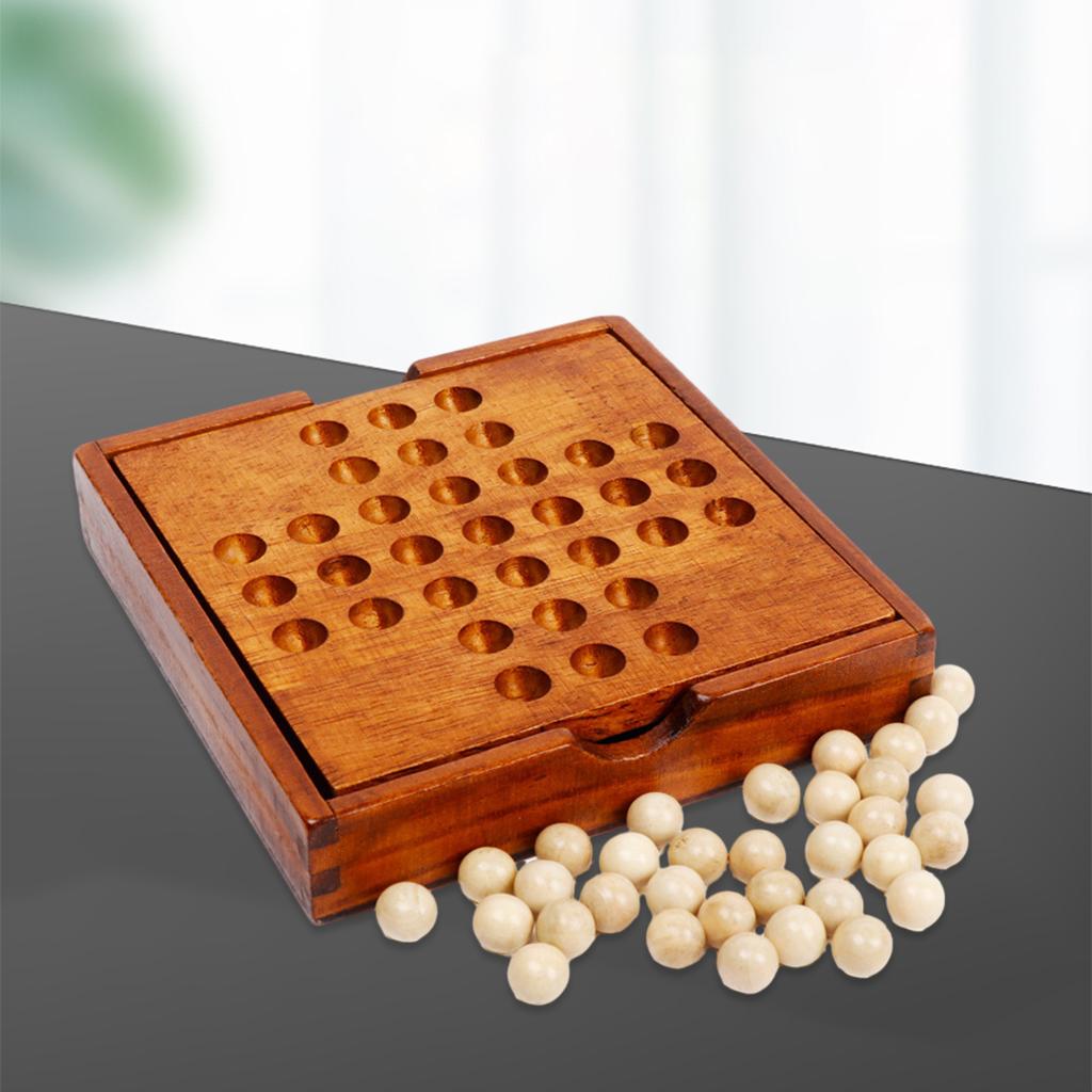 Wooden Marble Solitaire Board Game Adults and Children Chess Set Toys with Storage Box