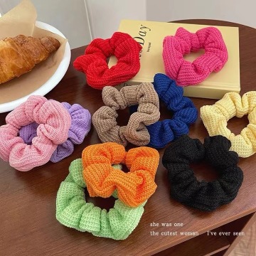 Herbst-Winter Gestrickte Haargummis in Leuchtenden Farben, Einfarbige Pferdeschwanzhalter, Elastische Haarbänder für Frauen – Detail 5