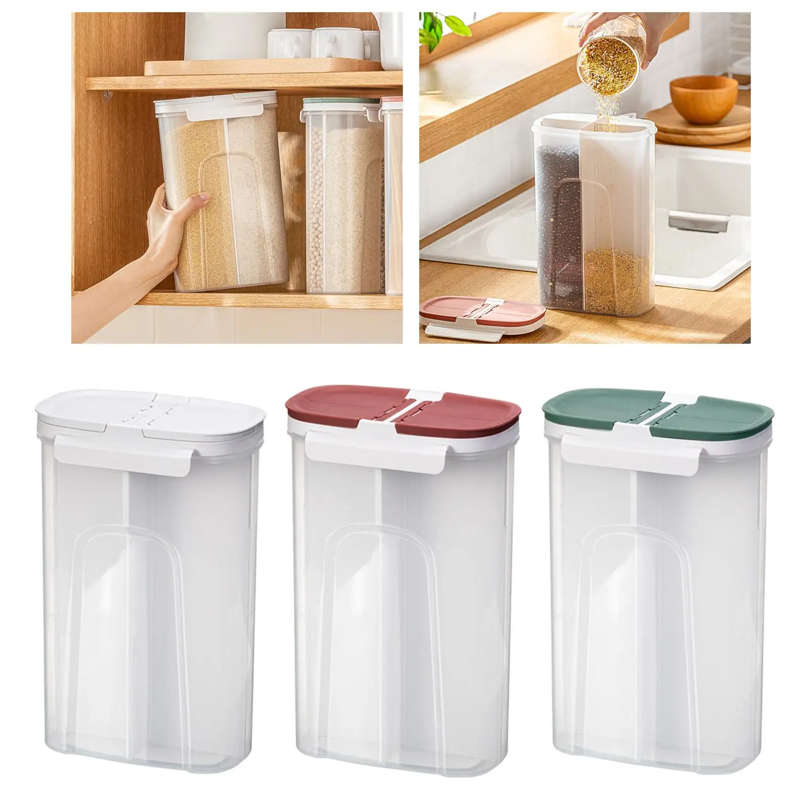   Food Jar Organizer,  Coffee Bean Oatmeal Oat Flour Cereal Cans with Sealed Lid & 4-Grid Divider