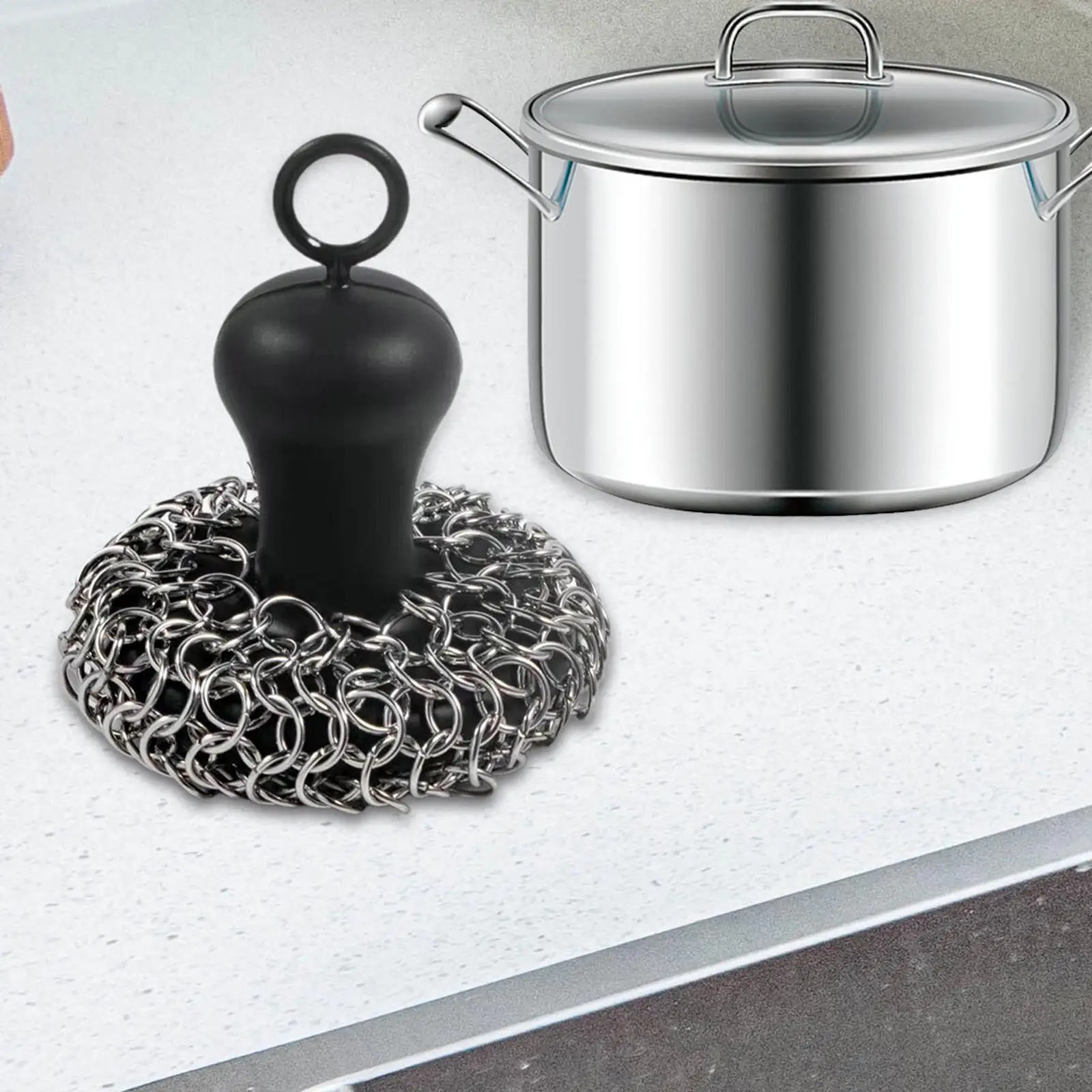 Multifunctional Dishwashing Brush Dish Scrubber Brush with Handle Metal Mesh Scrubber Dish Cleaning Ball for Kitchen Dish Pot