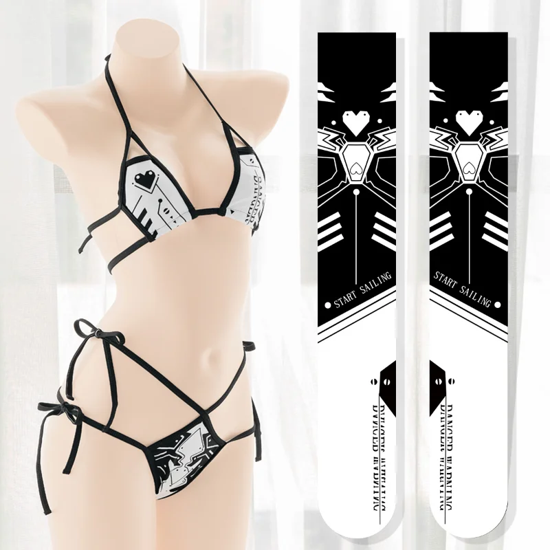 Anime Game Cyber Machinery Women Cosplay Costume Bandage Bikini Heart Mecha Print Personality Underwear Swimsuit Lingerie Set