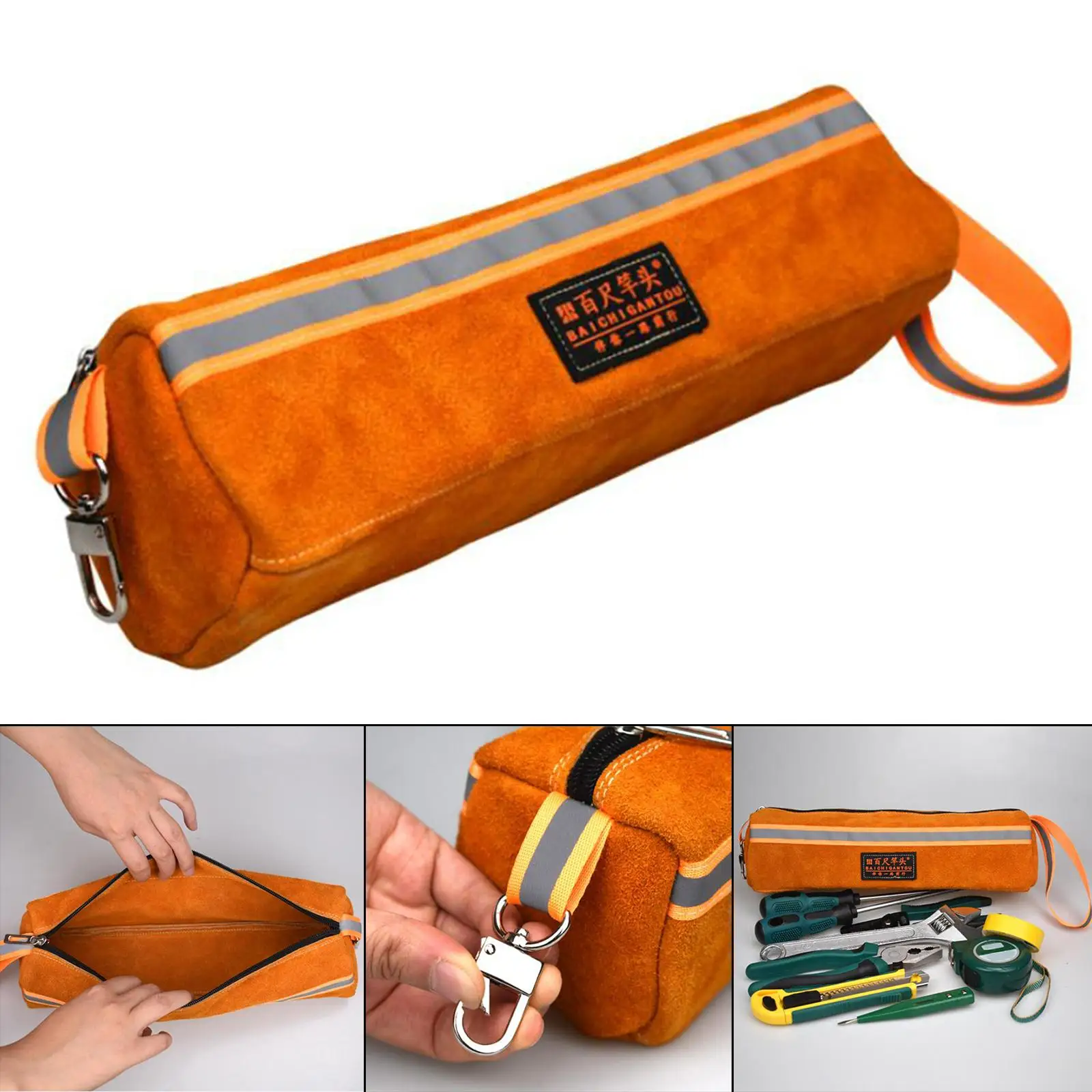 Portable Hand Tool Bag Heavy Duty with Wide Mouth Cowhide Multiple Purpose for Home DIY Gardening Carpentry Camping Handyman