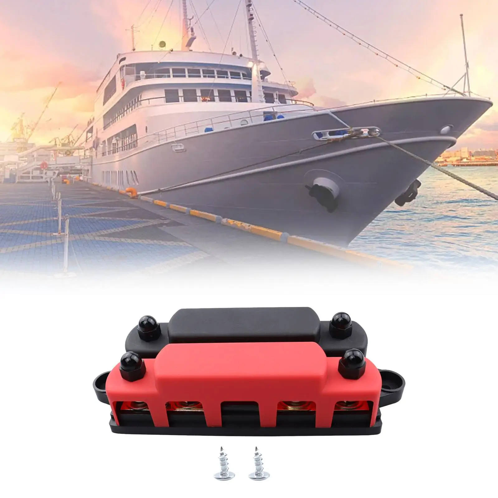 4 Way Power Distribution Bus Bar Terminal with Cover for Marine RV