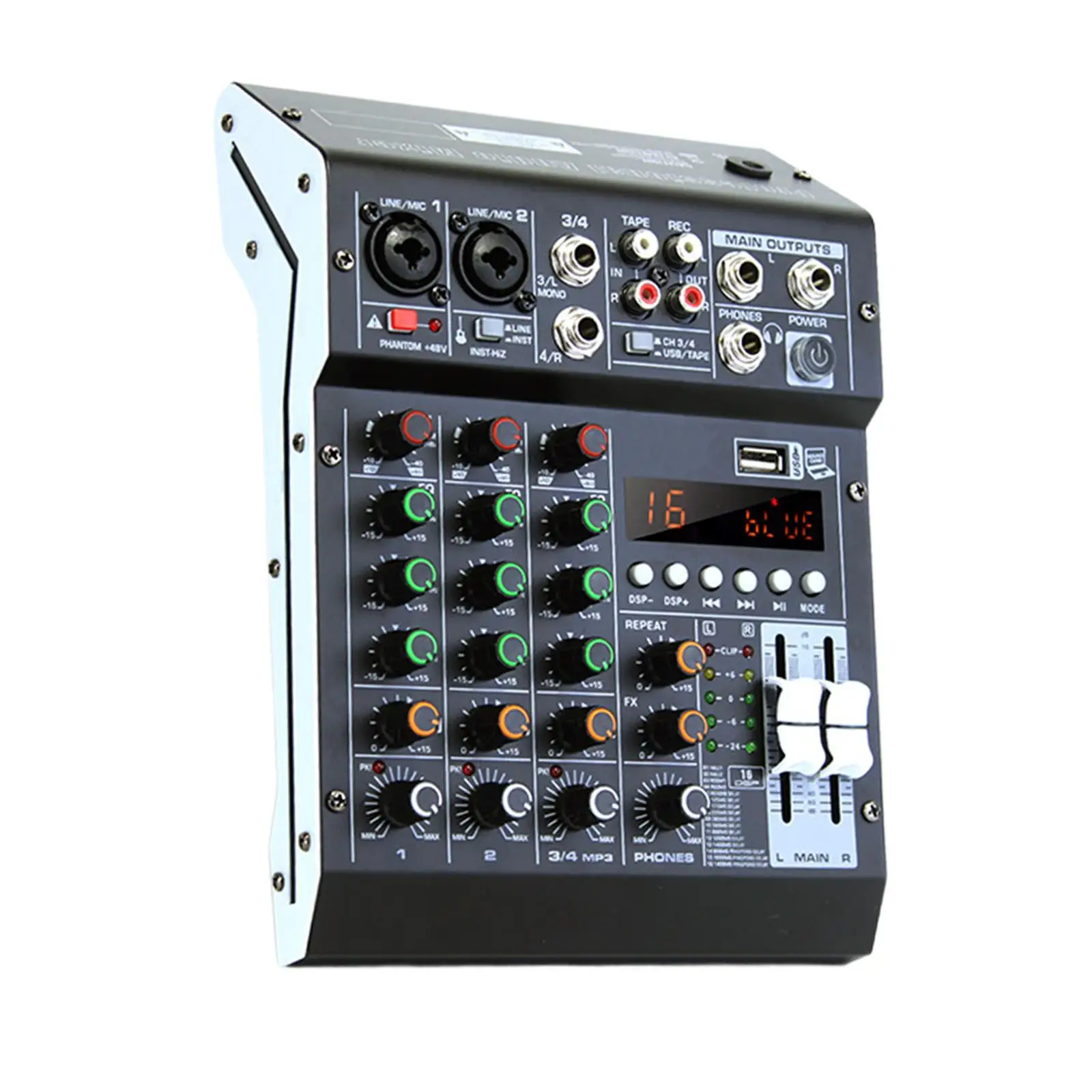 Studio Audio Mixer with 16 Sound Effects Digital Line Mixer Console for Karaoke Interface Mixing Board Wedding PC Karaoke Music