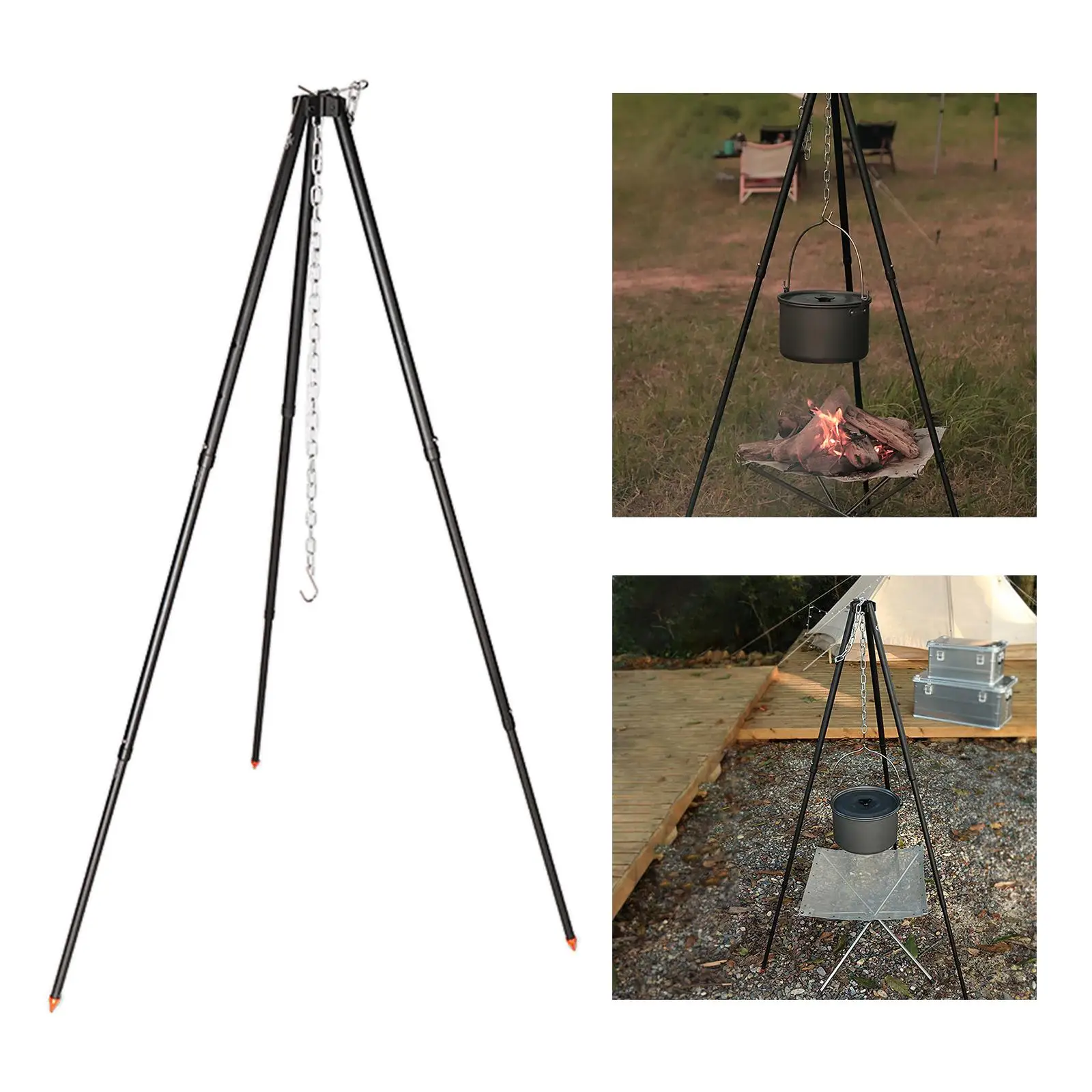 Pot Grill Durable Chain Campfire with Storage Bag Campfire Tripod for Cooking Grilling Set Camping Tripod for Outdoor Barbecue