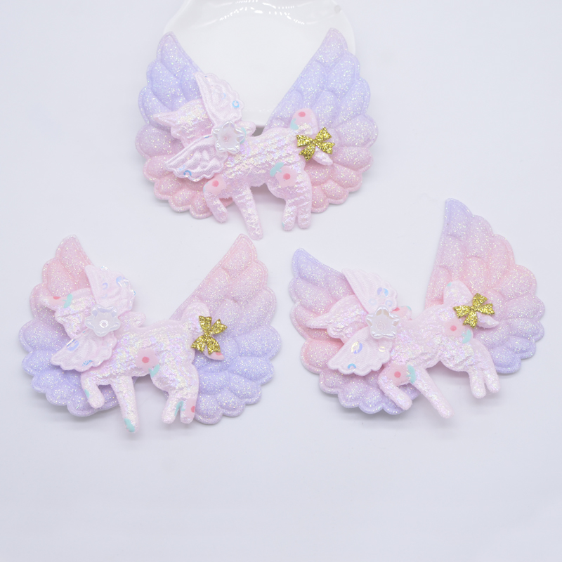 6 Stück gepolsterte Regenbogenflügel Dekor Pferd Pegasus Applikation für Kleidung Schuhe Hut Nähen Patches DIY Kopfbedeckung Haarspangen Zubehör – Detail 3
