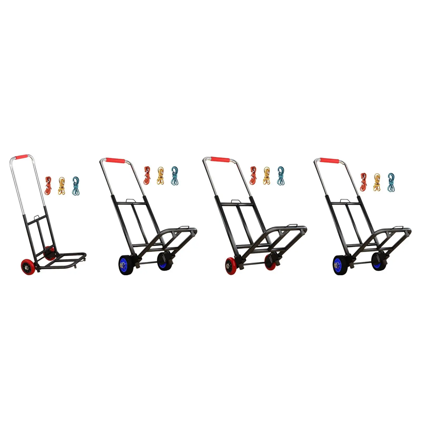 Foldable Hand Truck Dolly Adjustable Handle Trolley Cart Sturdy with 3 Elastic Ropes for Home Moving and Travel Luggage Handcart