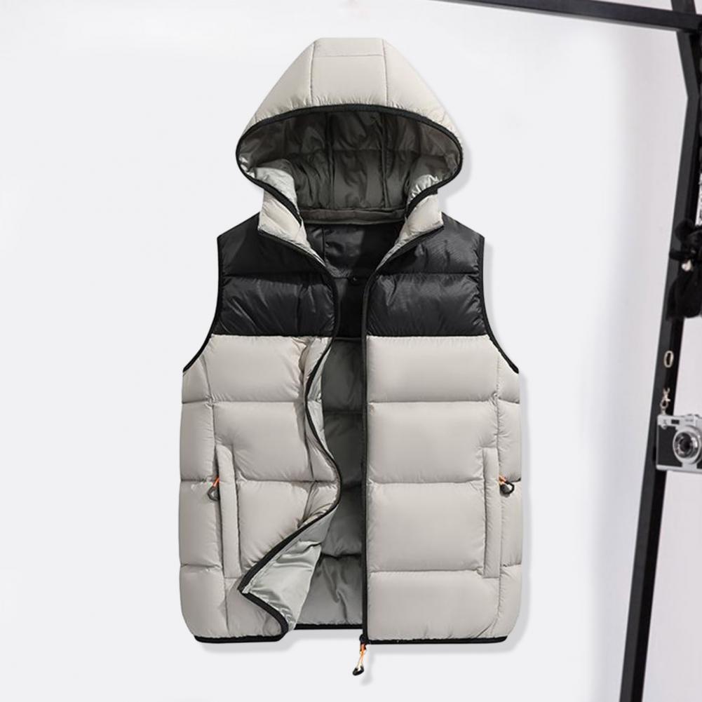 Description Picture 5 of itemMen Winter Cotton Vest Padded Thick Warm Sleeveless Waistcoat Hooded Loose Zipper Closure Windproof Warm Men Waistcoat