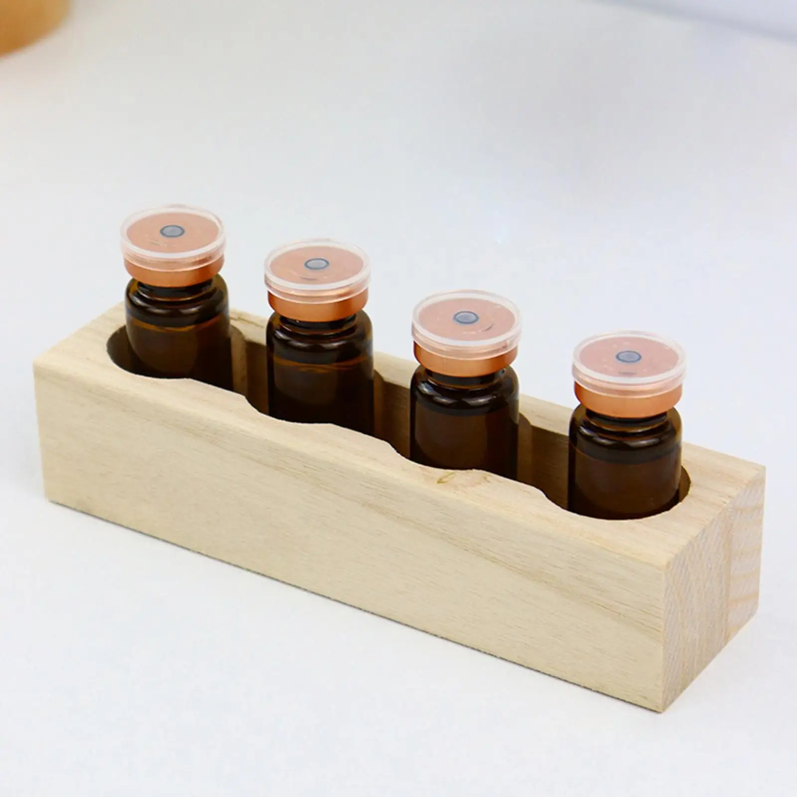 Essential Oil Display Stand Essential Oil Bottle Holder 4 Holes Tabletop Display Stand Wooden Cosmetic Organizer Rack