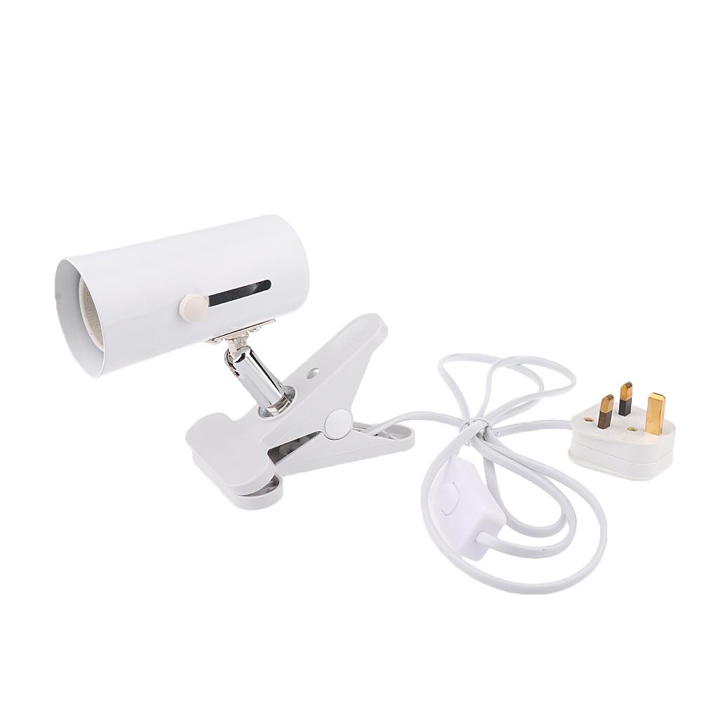 E27 Base Reptile Light Bulb Holder Ceramic Heat Basking Light B A Infrared Bulb Lamp Holder with Clip Clamp, UK Plug