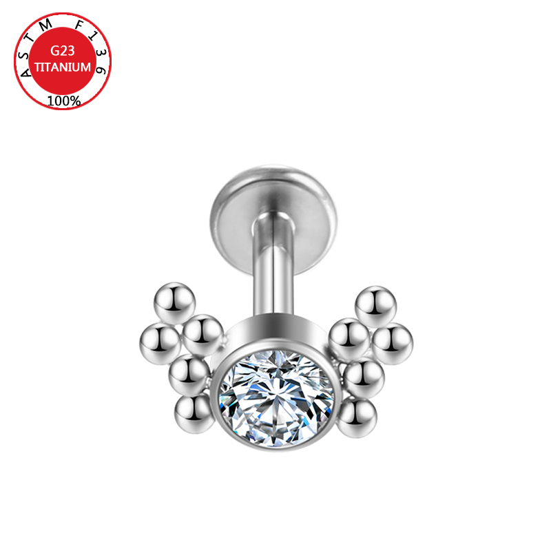 ASTM F136 Titan Zirkon Ohrstecker Labret Ohrstecker Lippenring Nasennagel Knorpel Helix Lappen Muschel Ohrringe Körperpiercing Schmuck – Detail 16