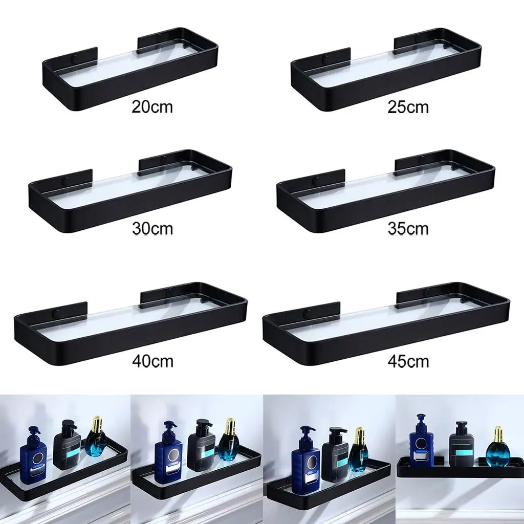 Black Space Aluminum Bathroom Shower Shelves Glass Basket Storage Racks Wall Mount New Brand New ,20 25 30 35 40 45cm