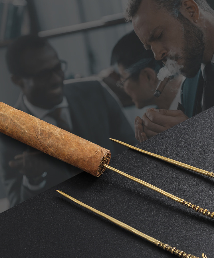 Brass Cigar Drill Dredge Needle Cigar Pass Needle Engraved Cigar Needle Drill Cigar Knife Cigar Holder Cigar Smoking Accessories