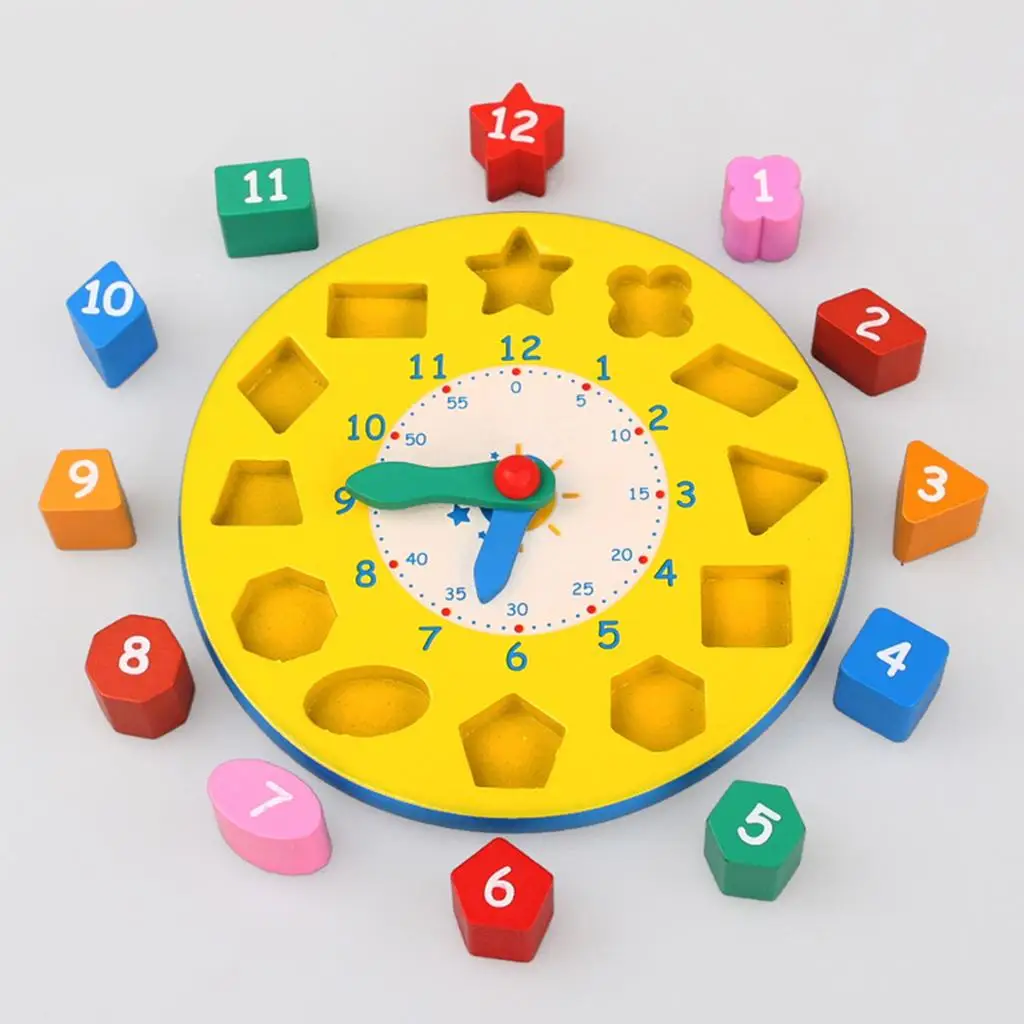 Wooden Clock Children`s Educational Learning Toy Teach Kid Time Teaching Aid
