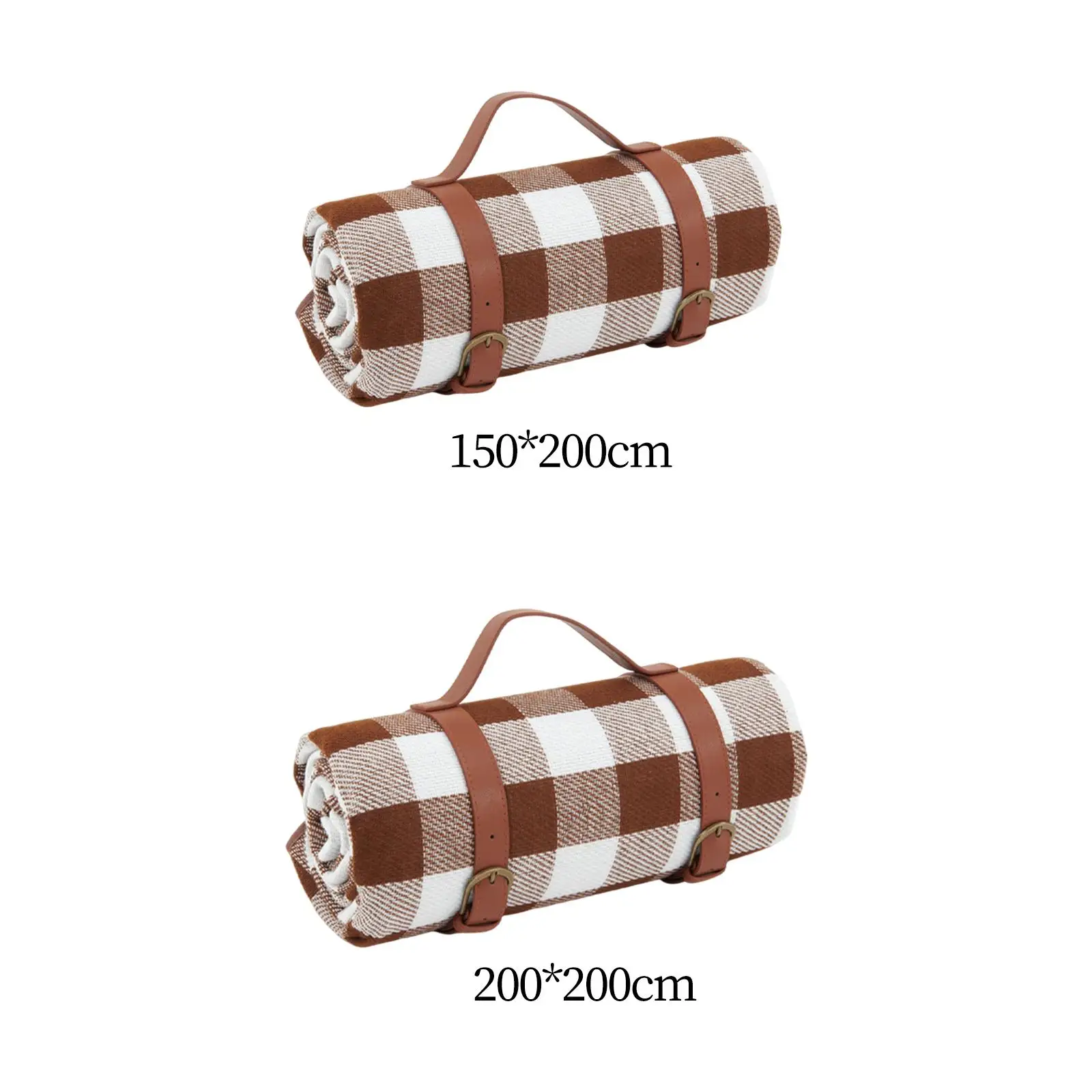 Picnic Blanket PU Leather Handle Outdoor Blanket Compact Rug for Camping Travel
