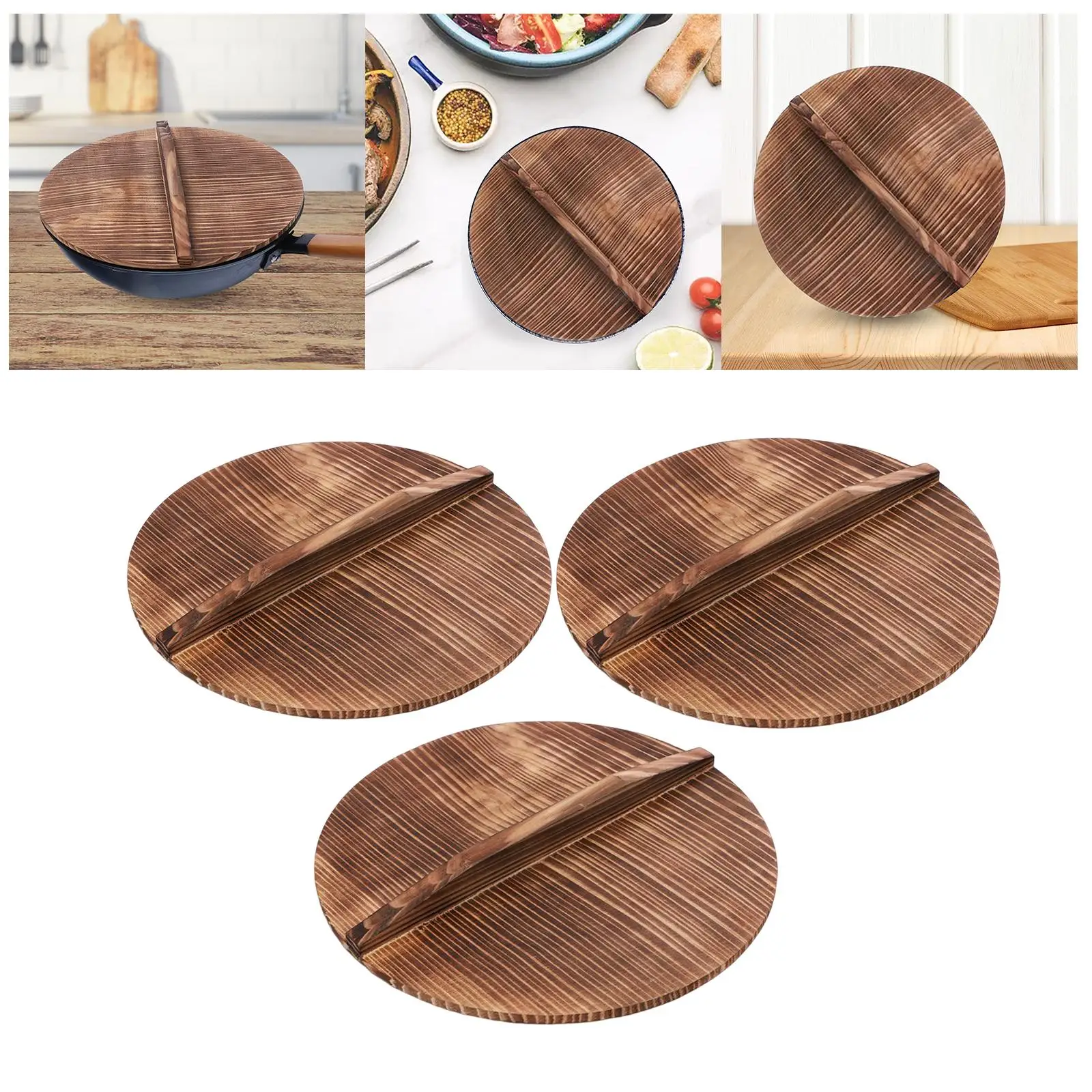 Anti Scalding Pot Cover Kitchen Accessory Lightweight Universal Round Wooden Cookware Lids Frying cover for Kitchen Supplies