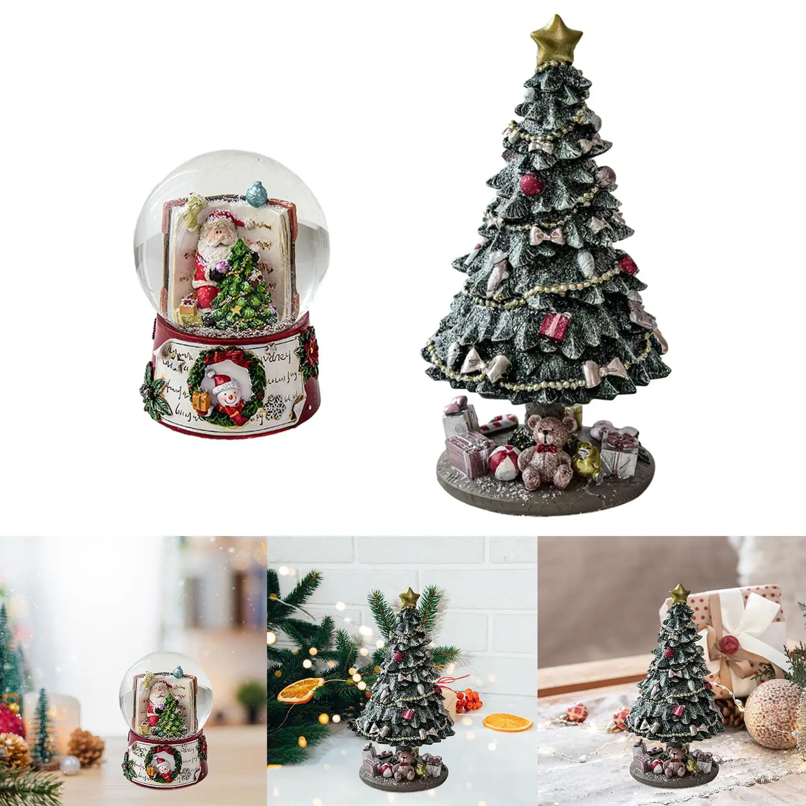 Christmas Music Box Rotating Christmas Scene Collectable Figurine Decor Xmas Musical Box for Party Holiday Home Tabletop Indoor
