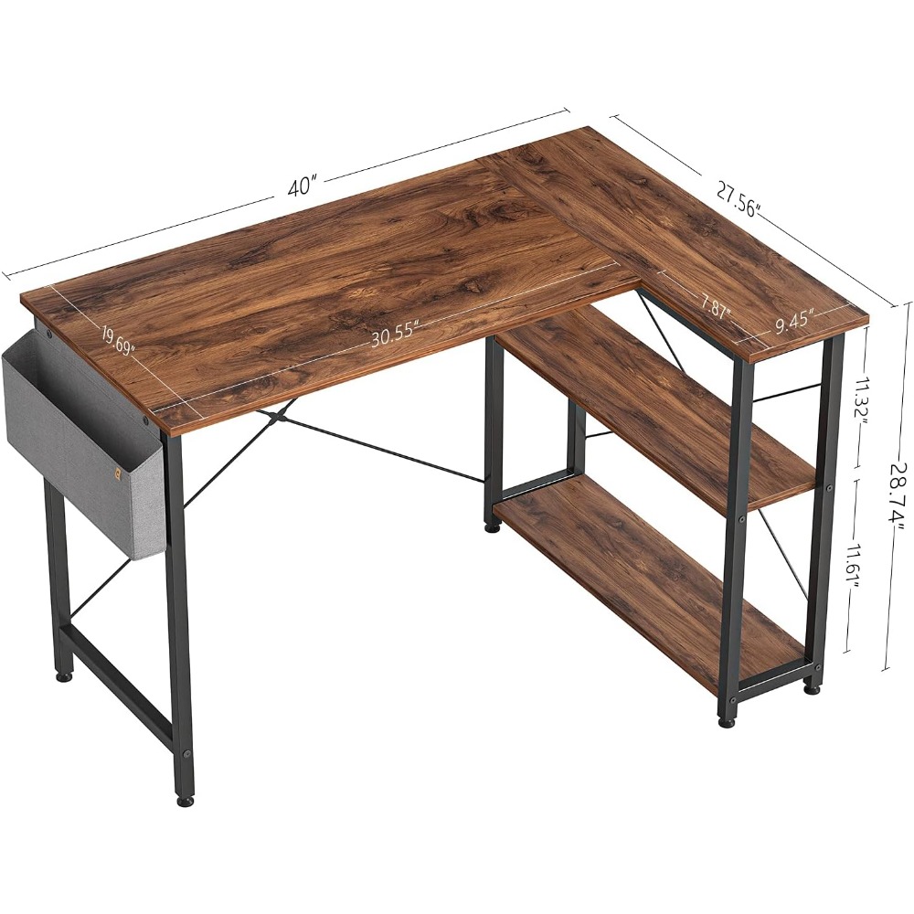 Description Picture 6 of item40 Inch Small L Shaped Computer Desk with Storage Shelves Home Office Corner Desk Study Writing Table, Deep Brown