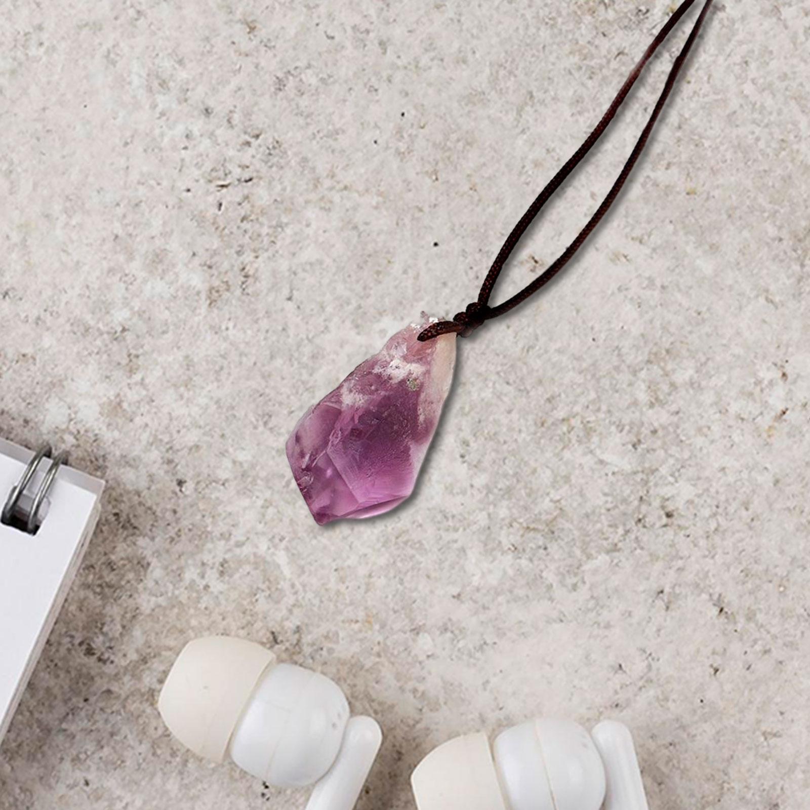 Fashion Violet Stone Necklace Hanging DIY Decoration Jewelry Amethyst Crystal Necklace for Anniversary Meditation Women Gifts