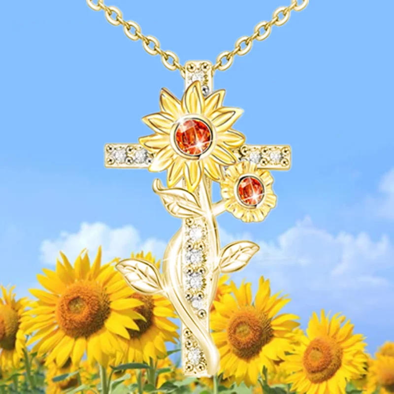 Large Pavé Golden Blossom Sunflower Pendant Necklace - Diamond by Irene Neuwirth