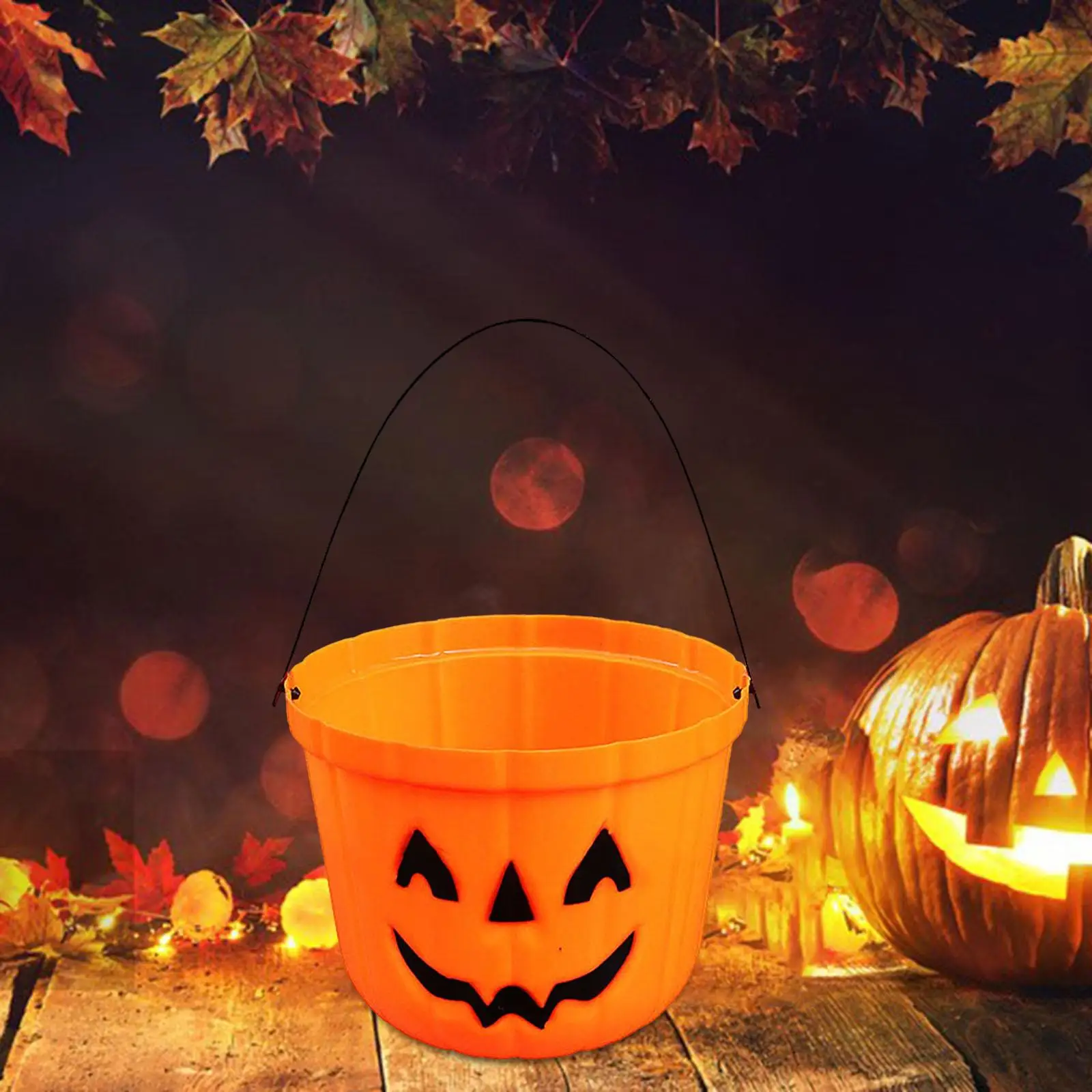 Halloween Pumpkin Bucket Candy Pail Basket with Handle Candy Holder for Cafes Living Rooms