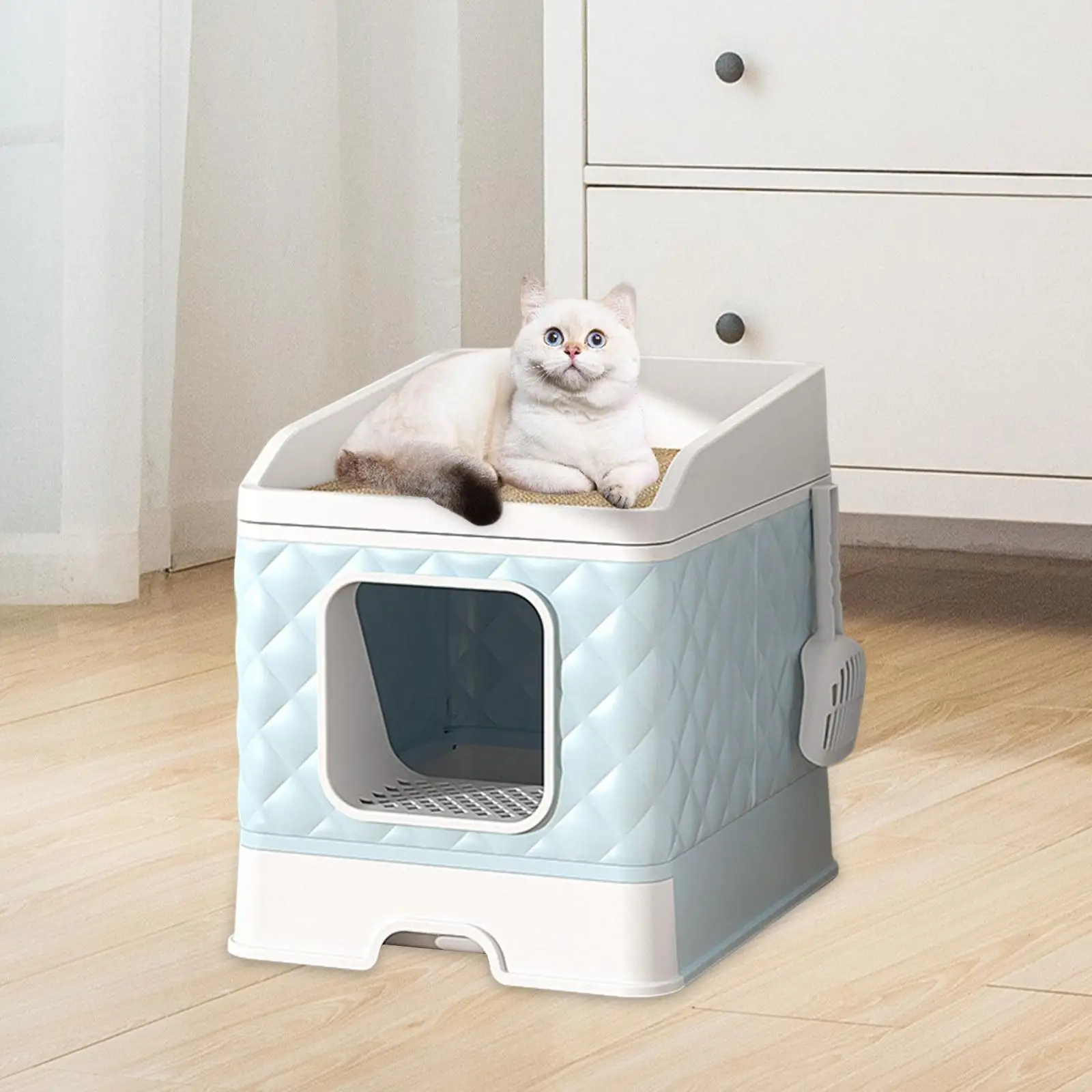 Cat Litter Box with Shovel Cat Accessories Foldable for Small and Large Cats