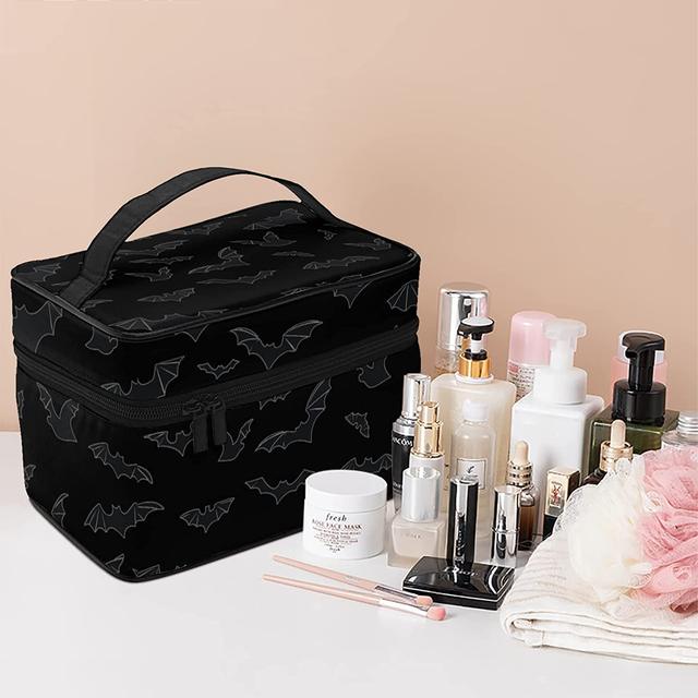 Goth Travel Makeup Bag Black Bats Cosmetic Bags Large Make up Organizer  Portable Toiletry Bags Train Cases for Women Teen Girls