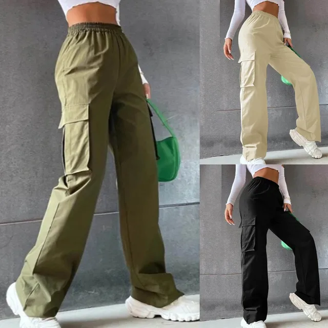 Pantalones Cargo de cintura alta para mujer, pantalón holgado con  bolsillos, 2023 algodón, Sexy, pierna recta, troquel de manguera, P07, 75%  - AliExpress