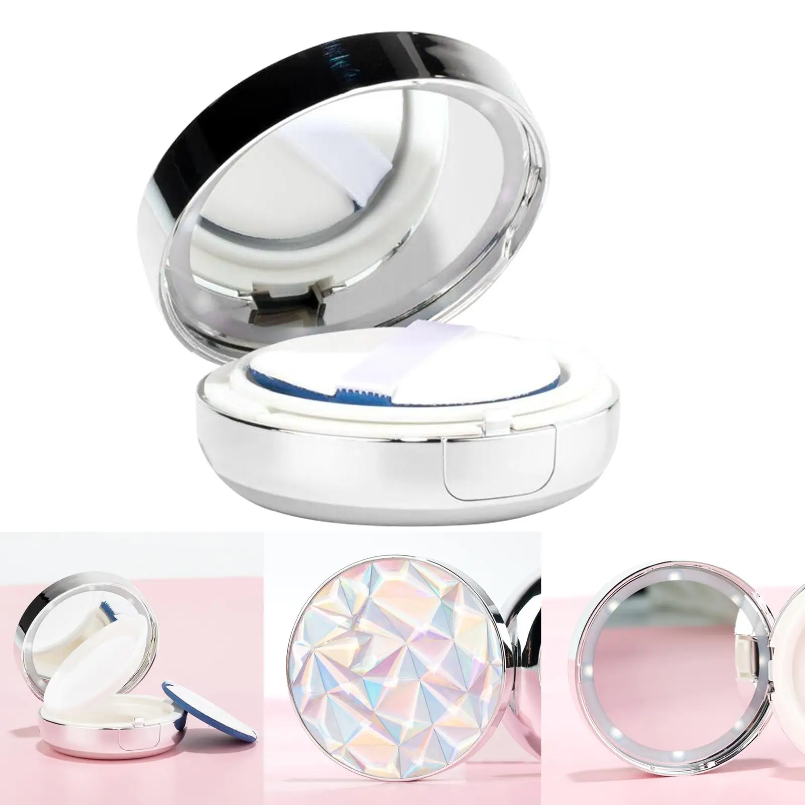 15ml Portable Air Cushion Puff Box Empty Refillable Dressing Case for Cosmetic , Sealed Lid, with Sponge and Mirror