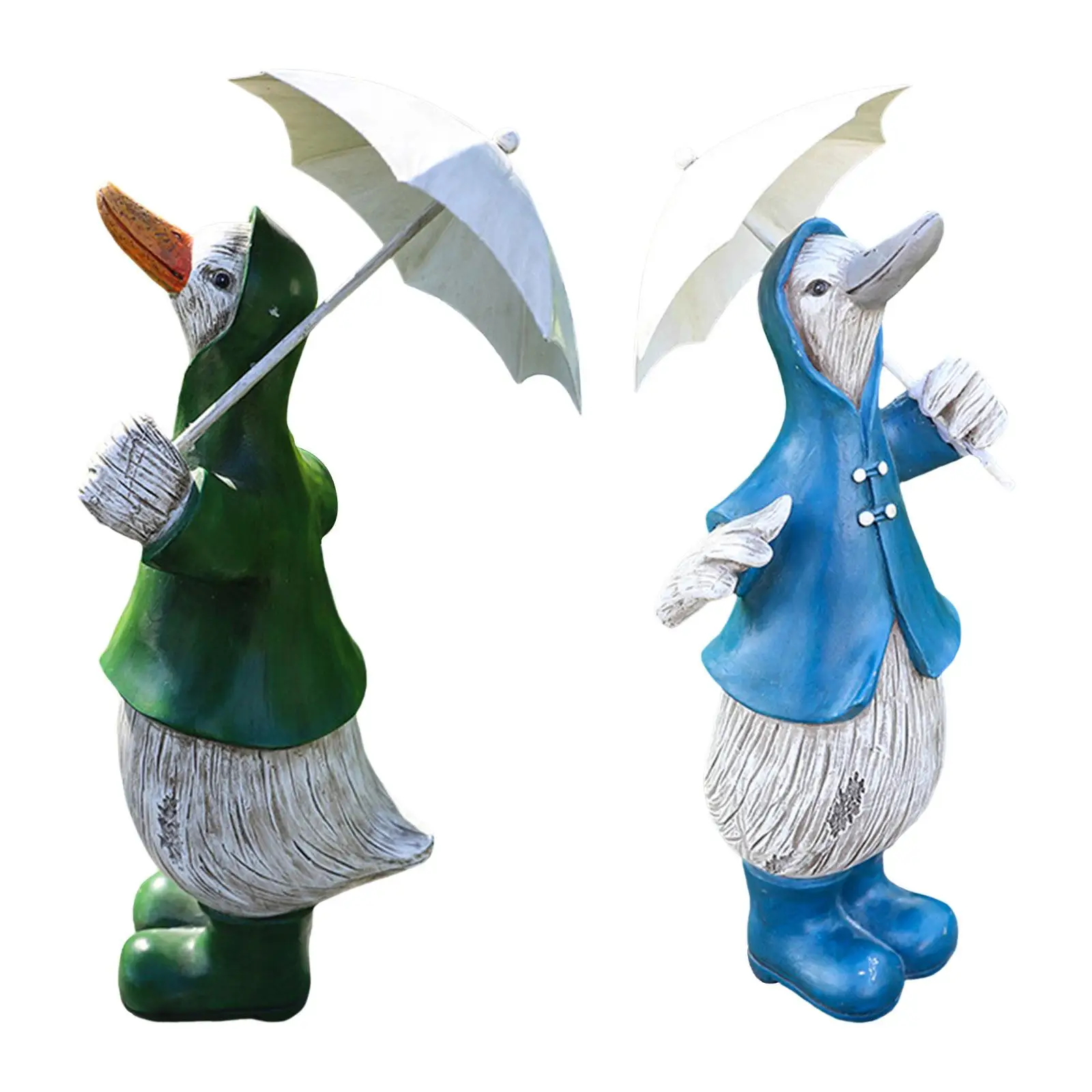 Cute Raincoat Duck Statue Miniature Resin Craft Sculpture Animal Ornament for Outdoor Landscape Yard Patio Decoration